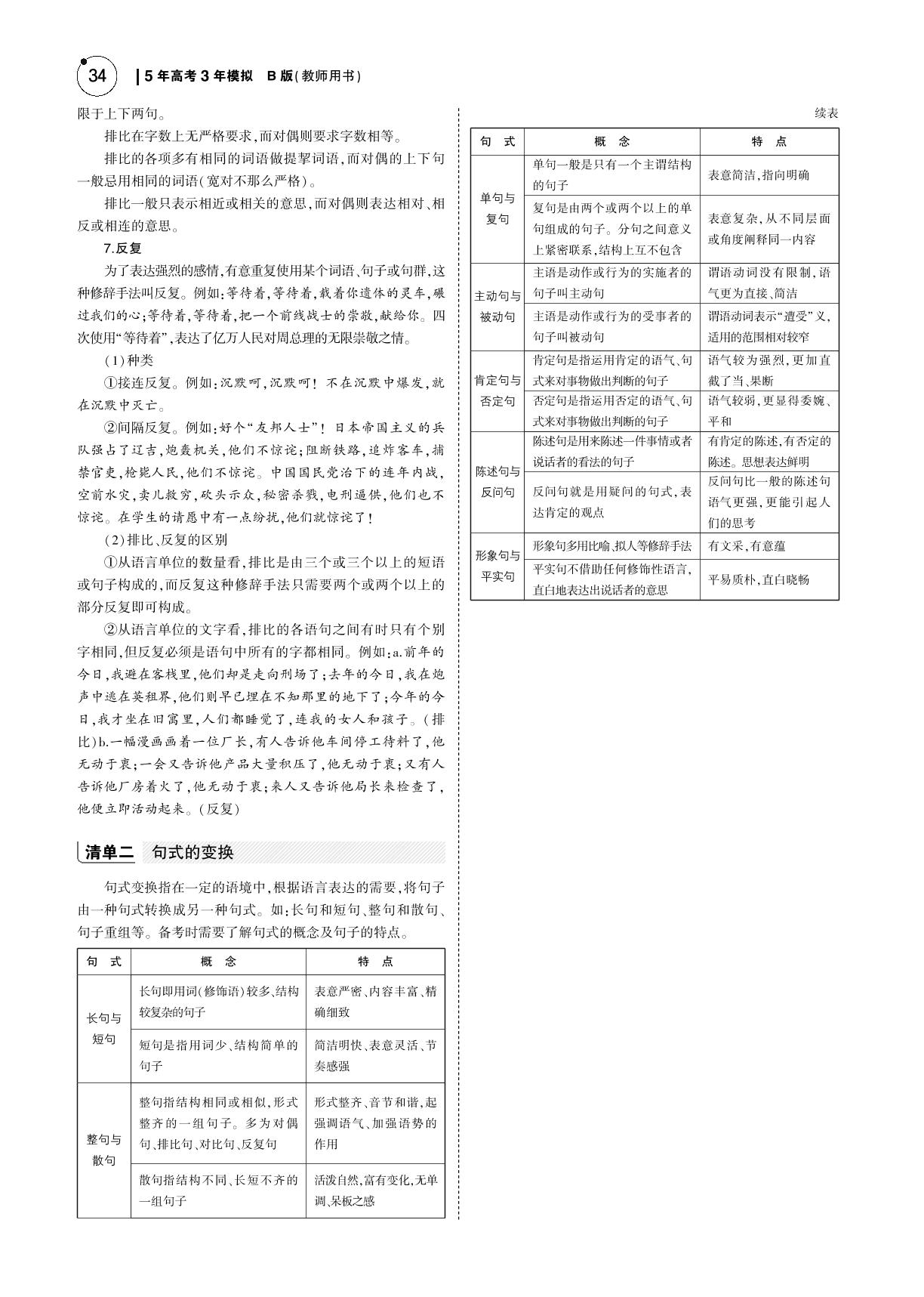 2019届高三一轮复习语文课件+教师用书（江苏B版）：专题四  正确运用常见的修辞手法和选用、仿用、变换句式 (2份打包)