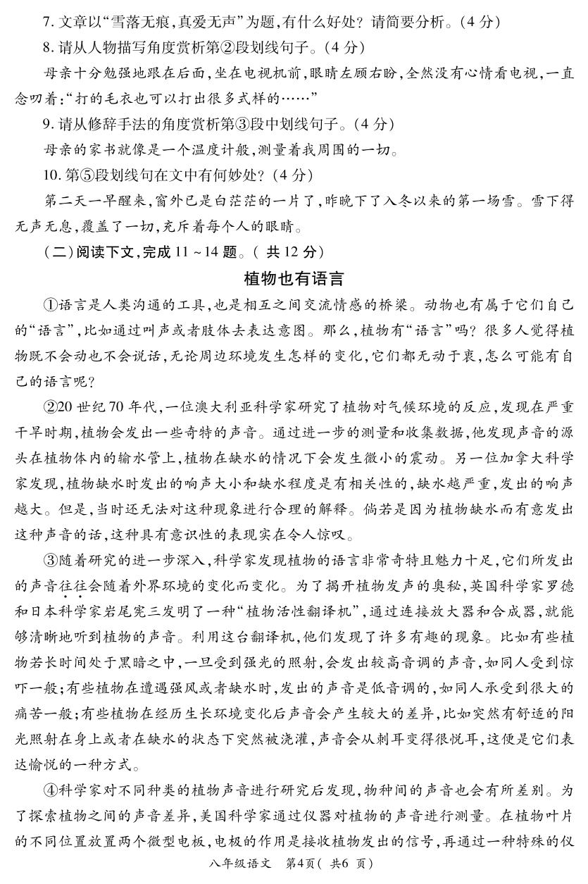 河南省巩义市2019-2020学年八年级上学期期末考试语文试卷（PDF版，含答案）