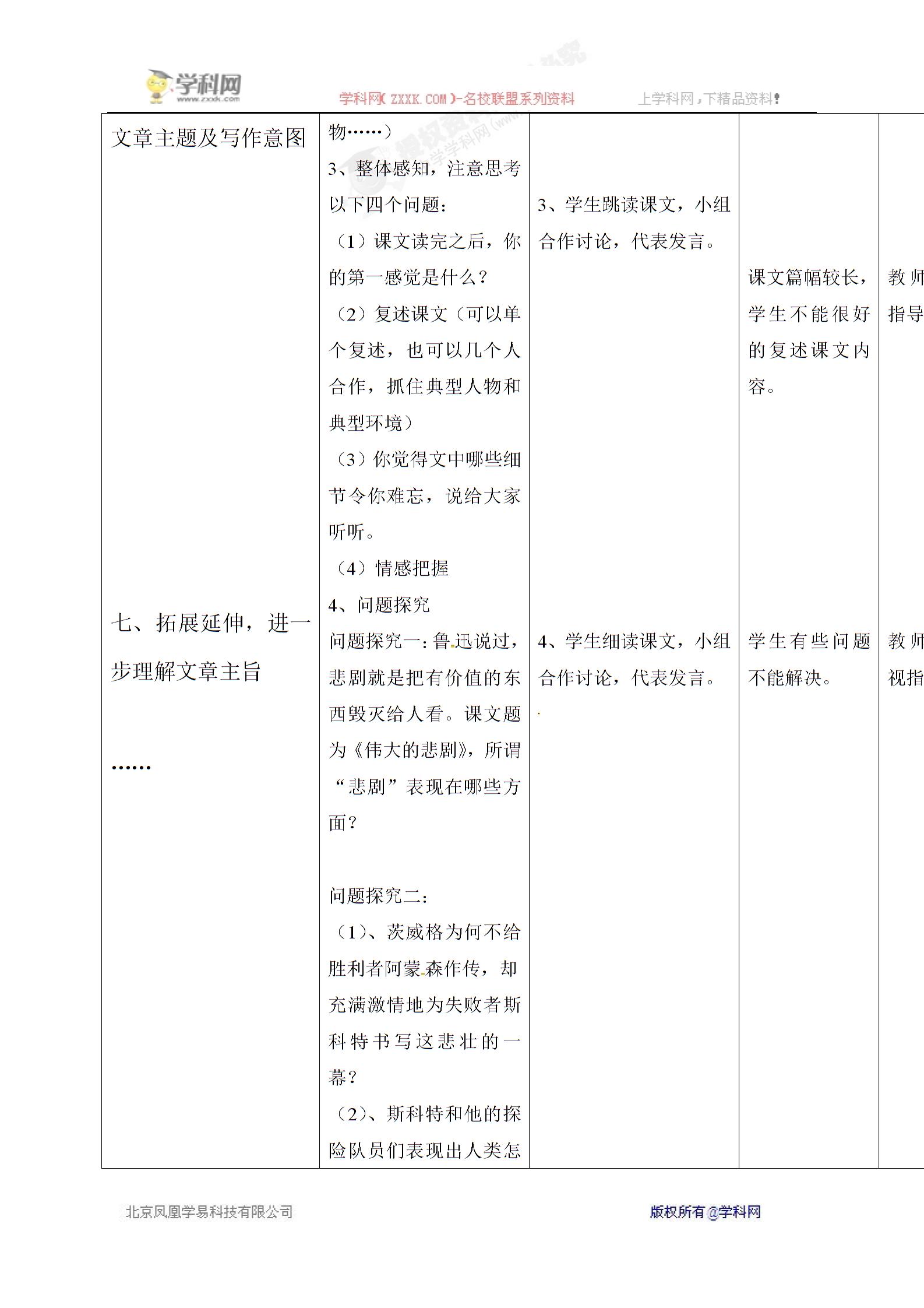 [中学联盟]四川省华蓥市明月镇小学人教版七年级语文下册21伟大的悲剧（教案+课件） (2份打包)