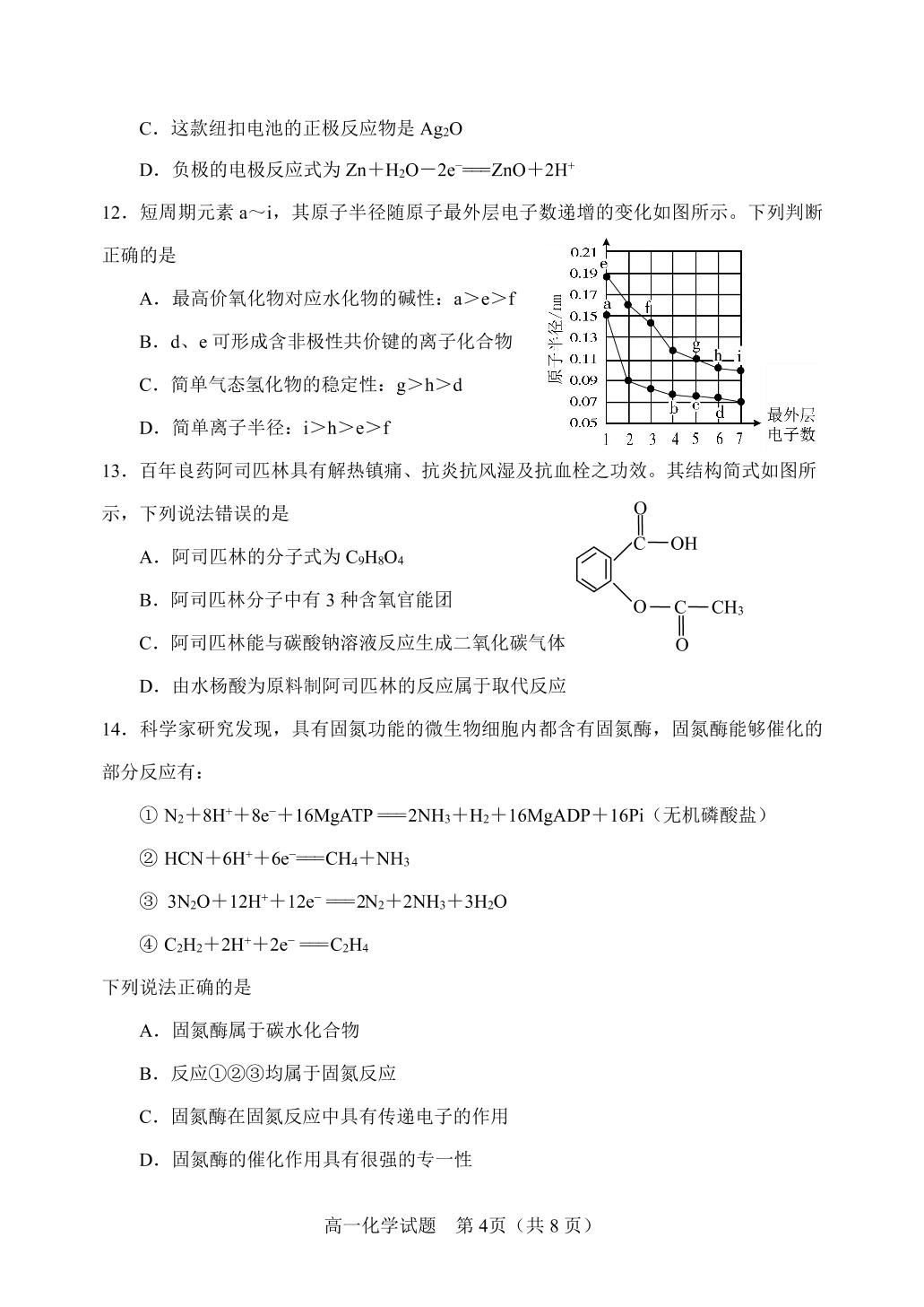 山东省淄博市部分学校2019-2020学年高一下学期期末考试化学试题（可编辑PDF版，无答案）