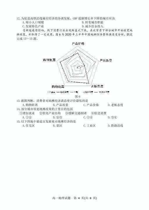 山东省淄博市部分学校2019-2020学年高一下学期期末考试地理试题（可编辑PDF版，无答案）