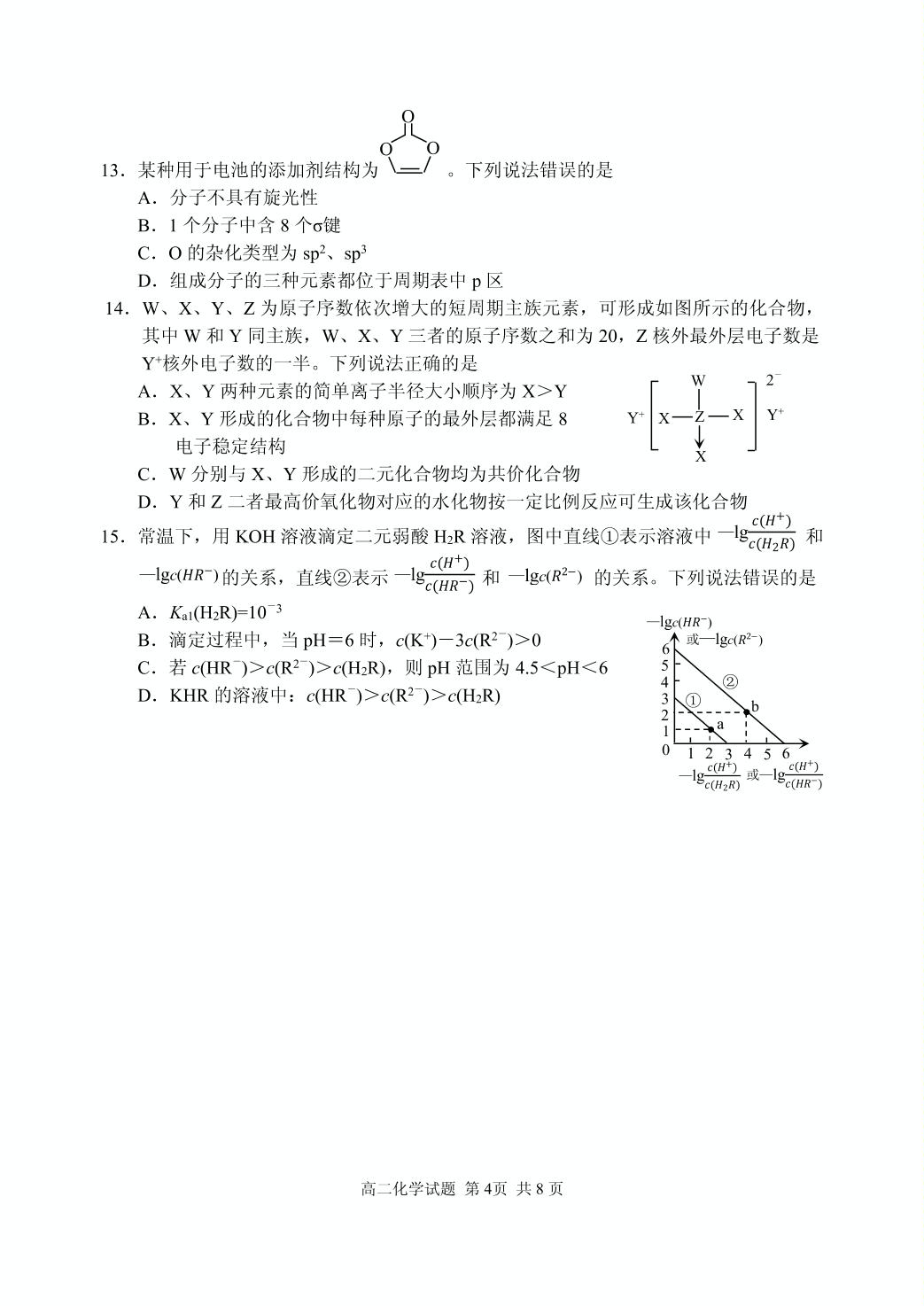 山东省威海市2020-2021学年高二上学期期末考试化学试题（可编辑PDF版）