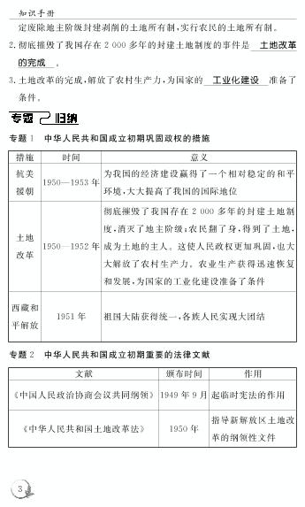 背记手册&知识手册 第1单元 中华人民共和国的成立和巩固（书稿）-2020-2021学年八年级下册初二历史【名师学案】部编版