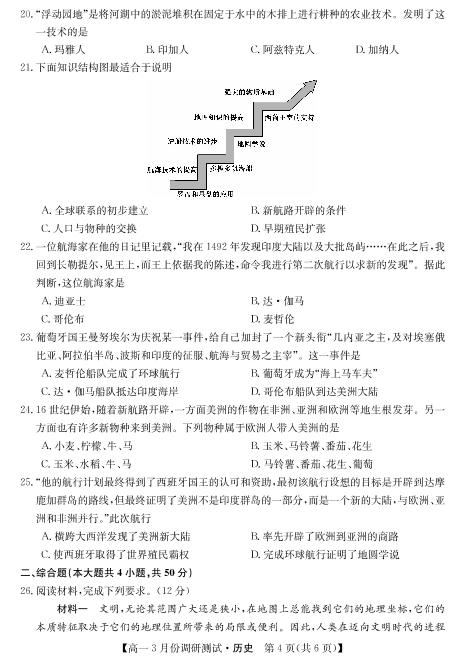 山西省永济市涑北中学校2020-2021学年高一下学期3月质量检测历史试卷（PDF版）