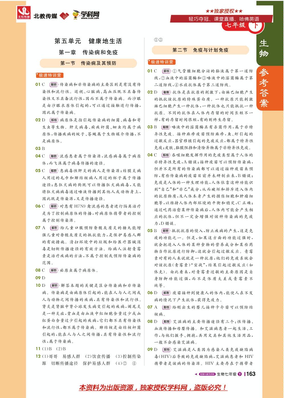 第五单元 第三章 第二节选择健康的生活方式-七年级生物下册【1+1轻巧夺冠课堂直播】鲁科版