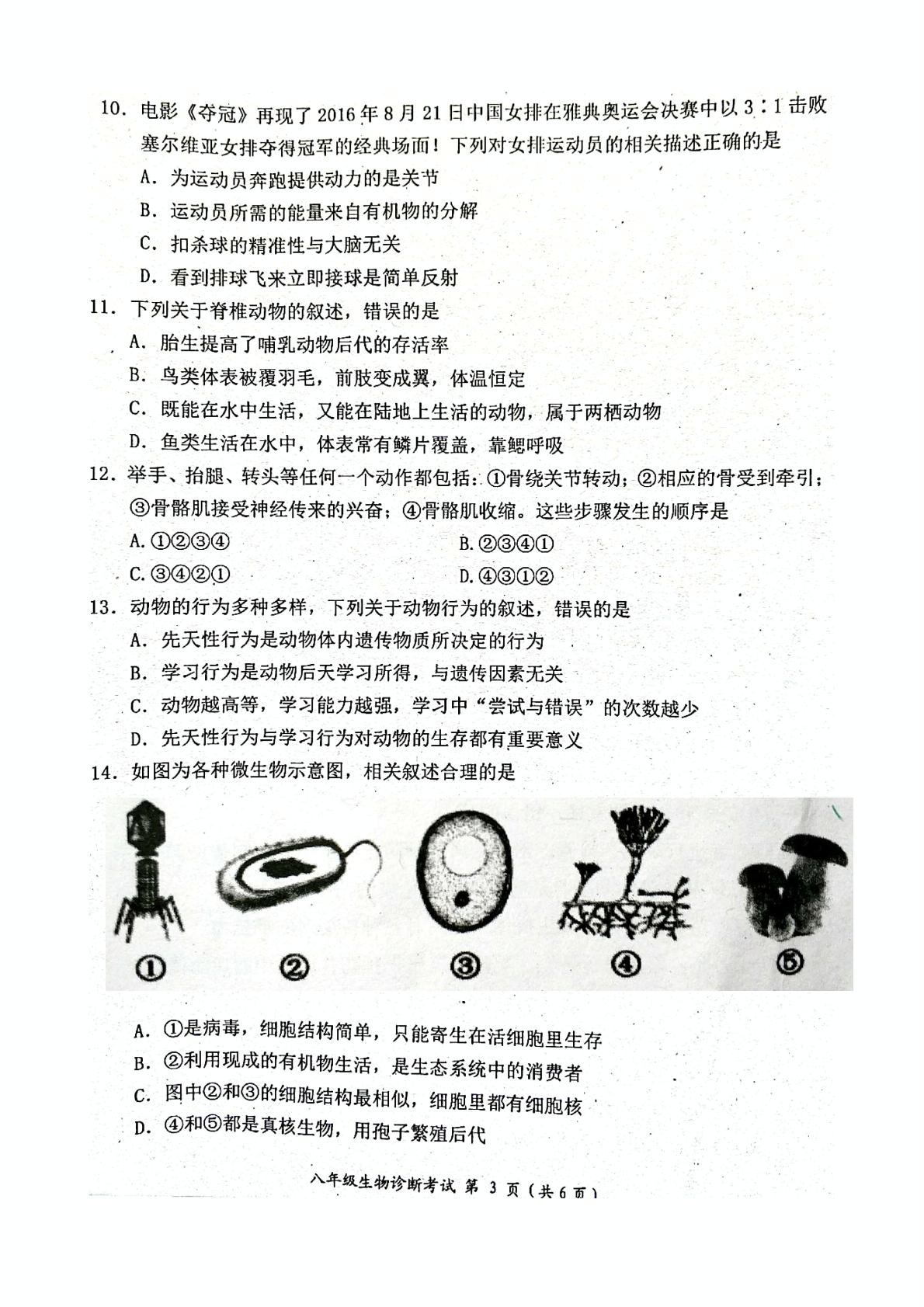 四川省宜宾市江安县2020-2021学年八年级学业水平诊断生物试题（pdf版）