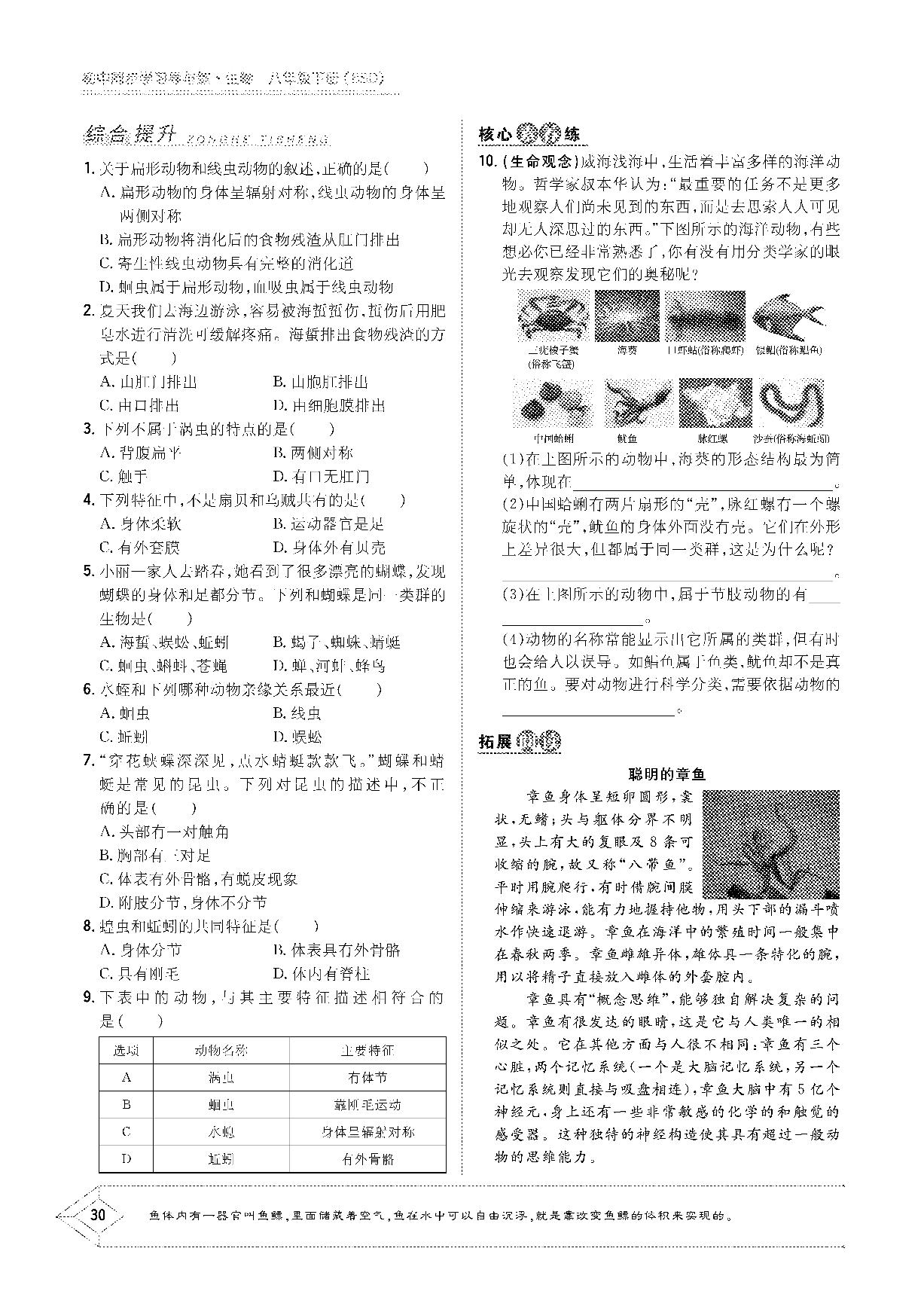 第22章 第4节 动物的主要类群-2020-2021学年八年级下册初二生物【导与练】初中同步学习（北师大版）