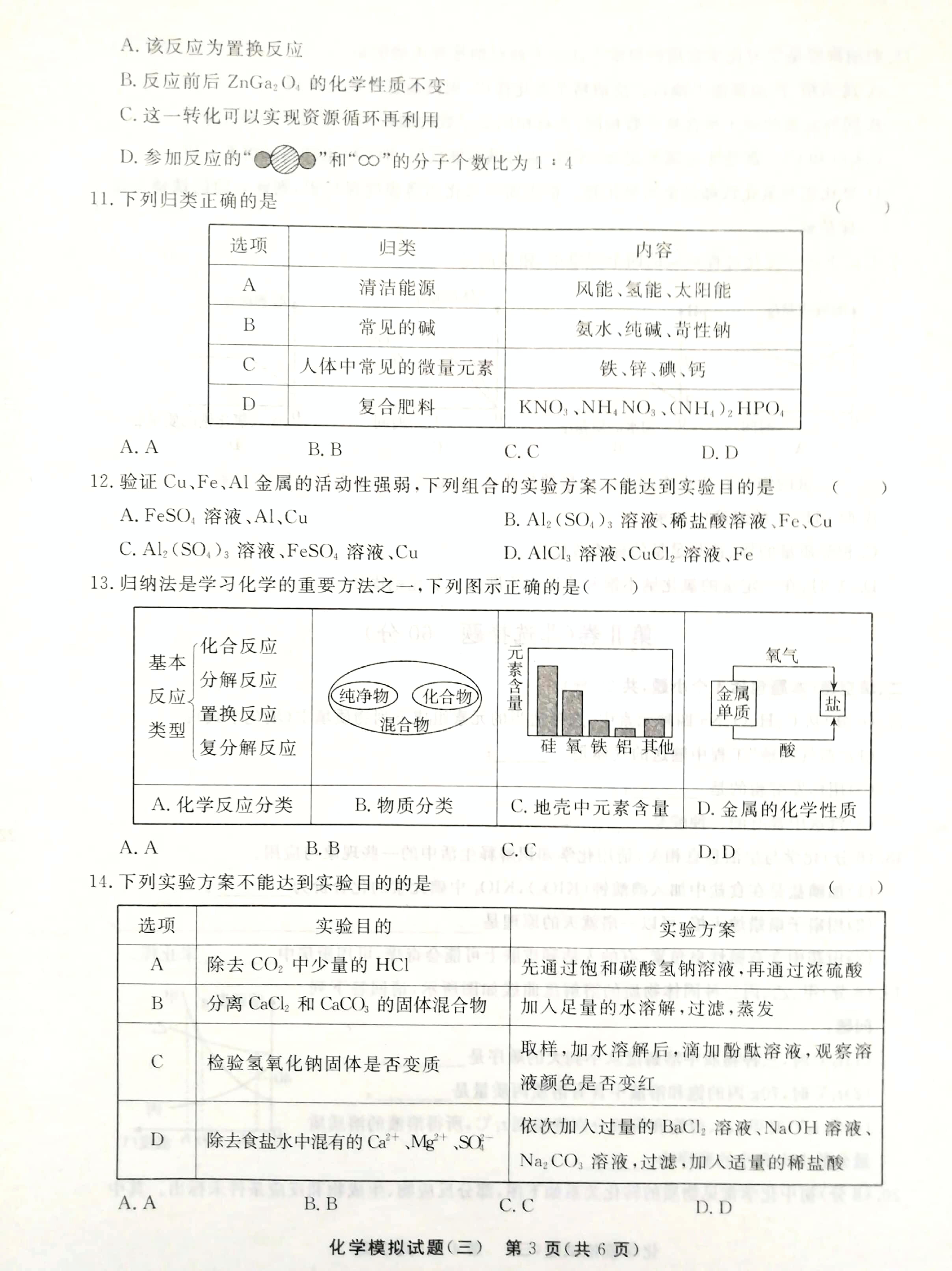 2021年山东省聊城市东阿县中考三模化学试题（扫描版）