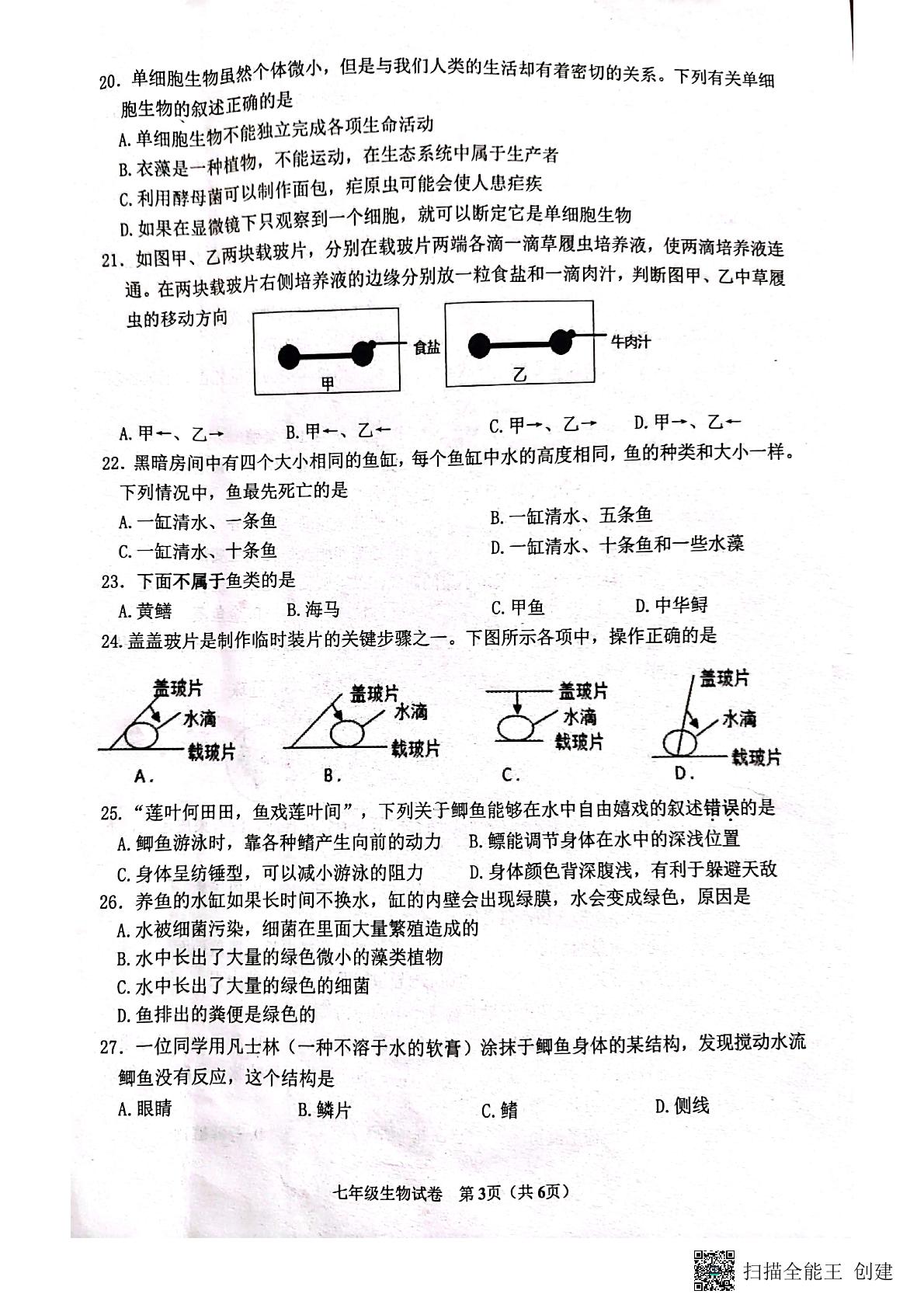 江苏省宿迁市泗洪县2021-2022学年七年级下学期期中生物试题