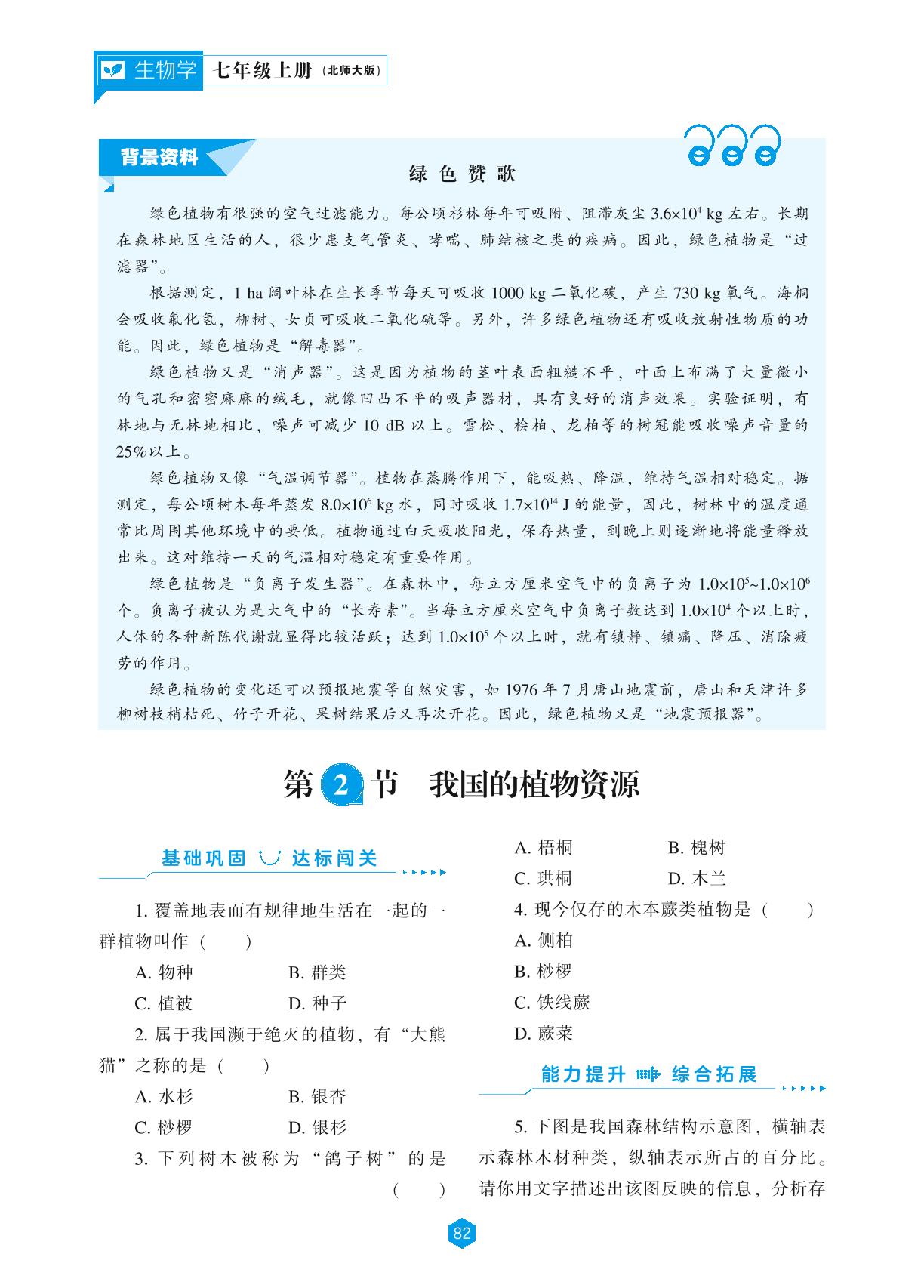 第3单元 第7章 绿色植物与生物圈-2022-2023学年七年级上册初一生物【新课程同步训练】北师大版