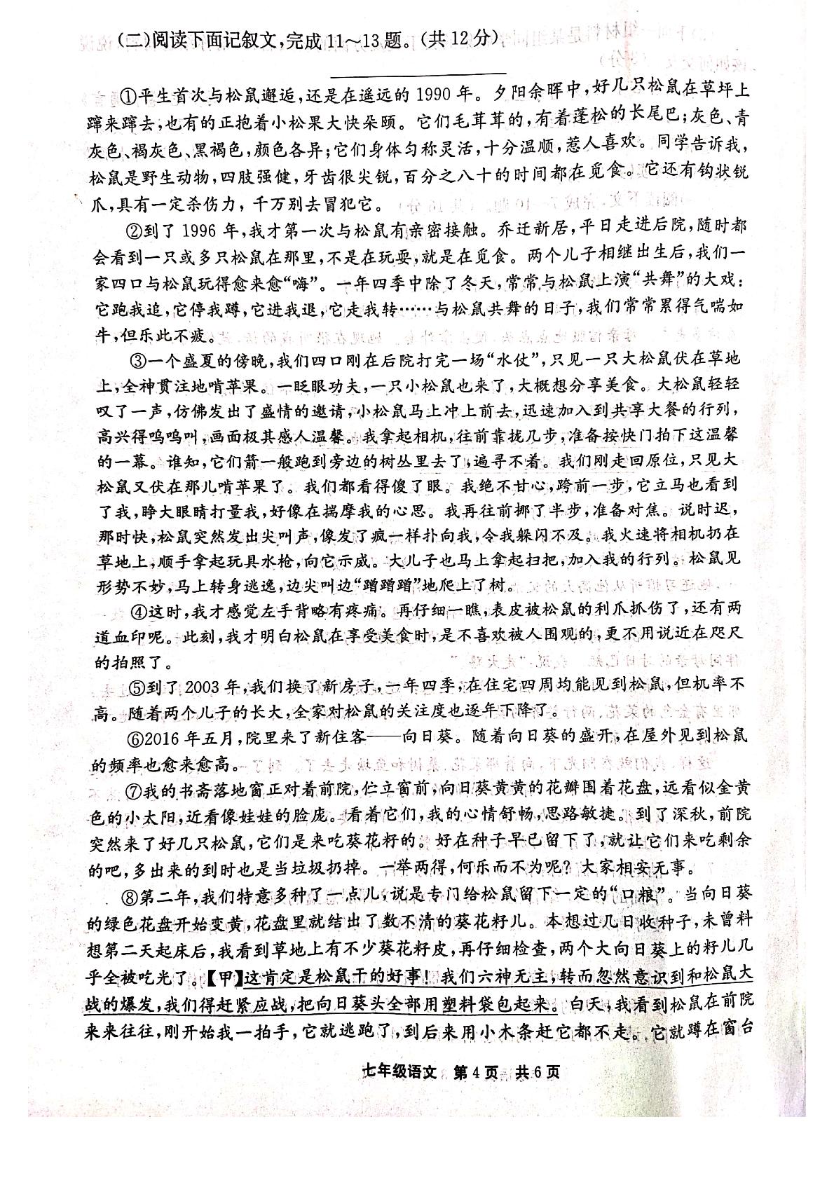 河南省新乡市辉县市2022-2023学年七年级上学期11月期中语文试题