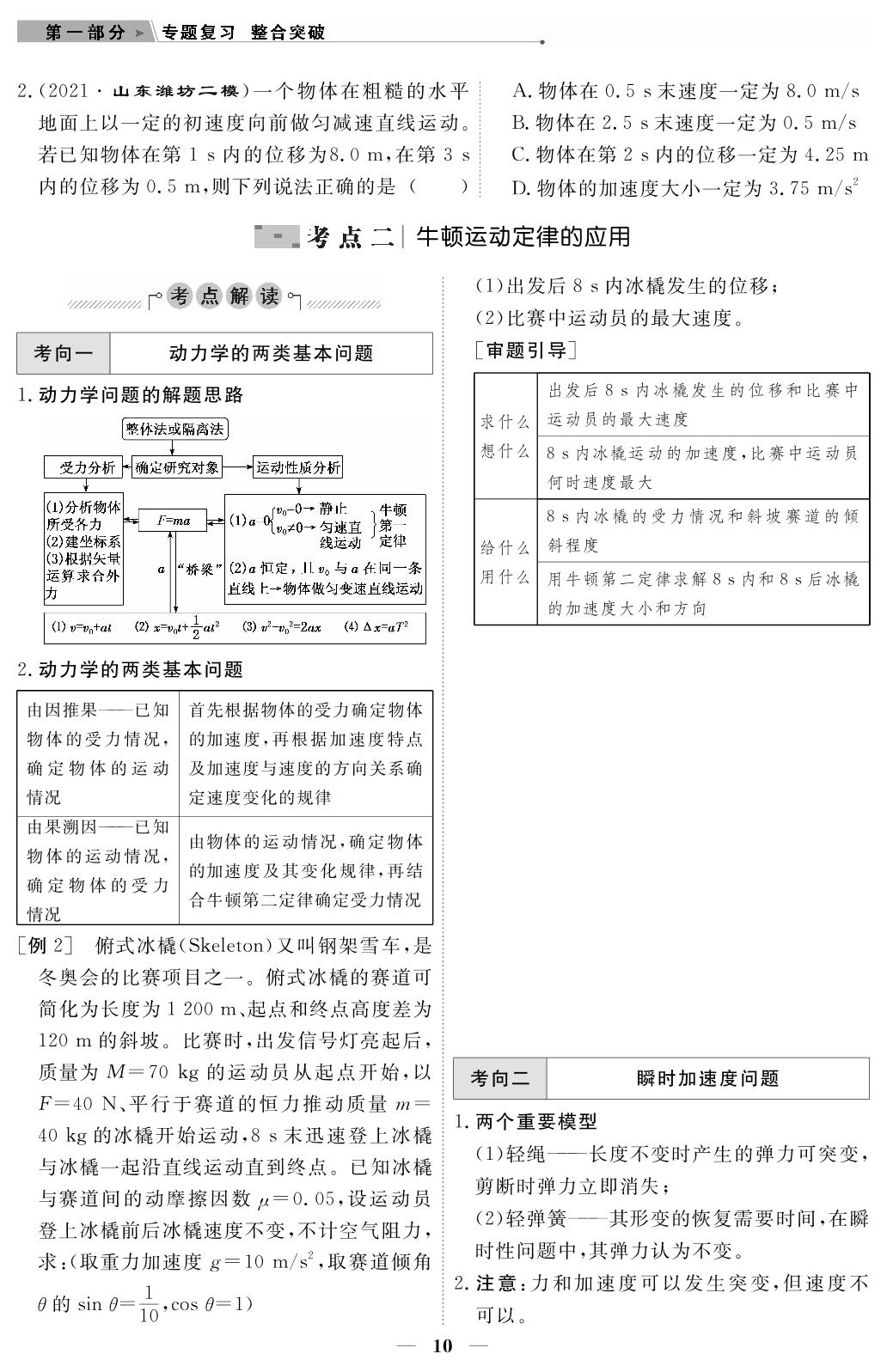 专题1 第2讲 力与直线运动-【高考前沿】2023高考物理第二轮复习·超级考生备战高考（新教材）