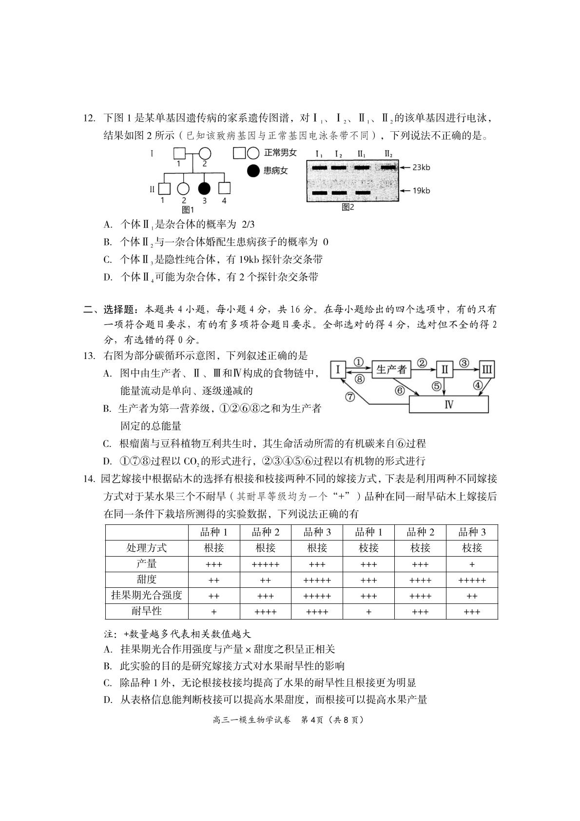 2023届湖南省岳阳市高三教学质量监测（一模）生物试题