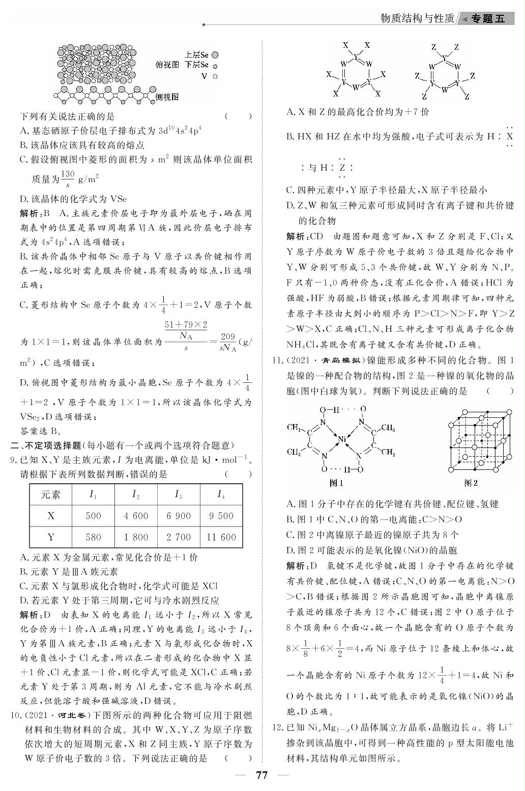 专题过关检测5 物质结构与性质综合题（教参）-【高考前沿】2023高考化学第二轮复习·超级考生备战高考（人教版 新教材 新高考）