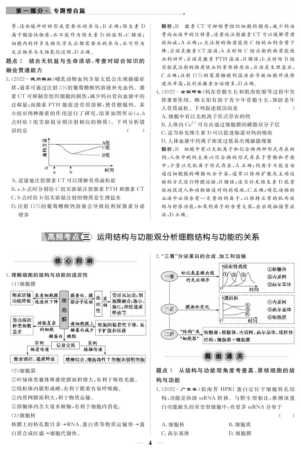 专题1 细胞的物质基础和结构基础（教参）-【高考前沿】2023高考生物第二轮复习·超级考生备战高考（人教版 新教材 老高考）