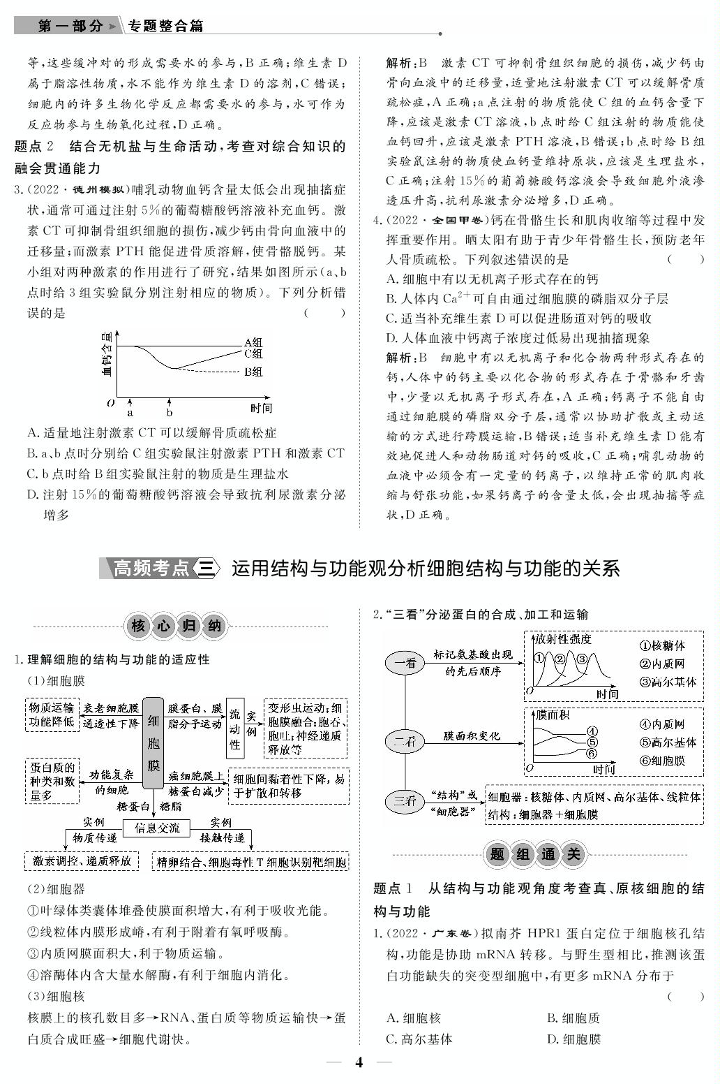专题1 细胞的物质基础和结构基础（教参）-【高考前沿】2023高考生物第二轮复习·超级考生备战高考（人教版 新教材 新高考）