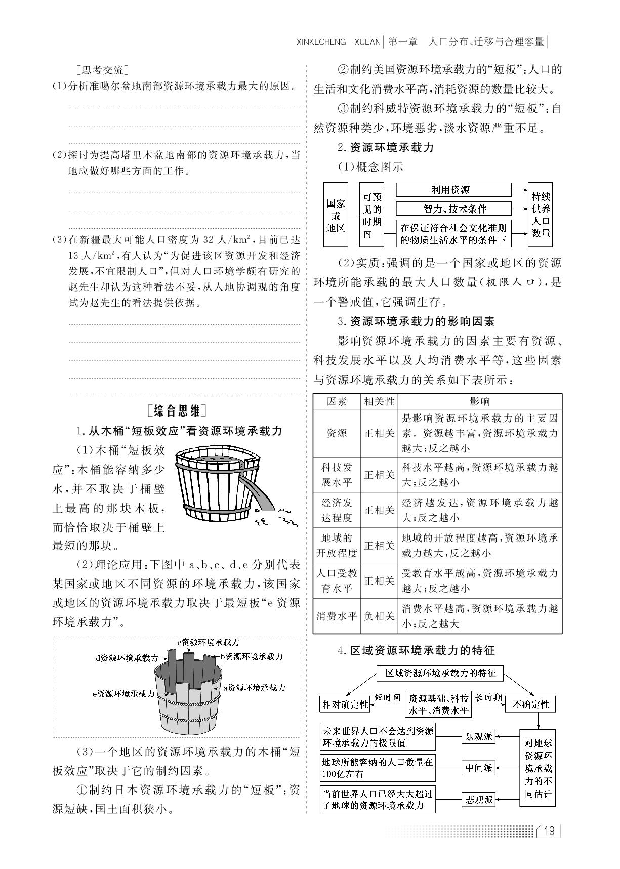 第—章 第三节 资源环境承载力与人口合理容量（学案）-【新课程学案】新教材2022-2023学年高中地理必修第二册（中图版2019）