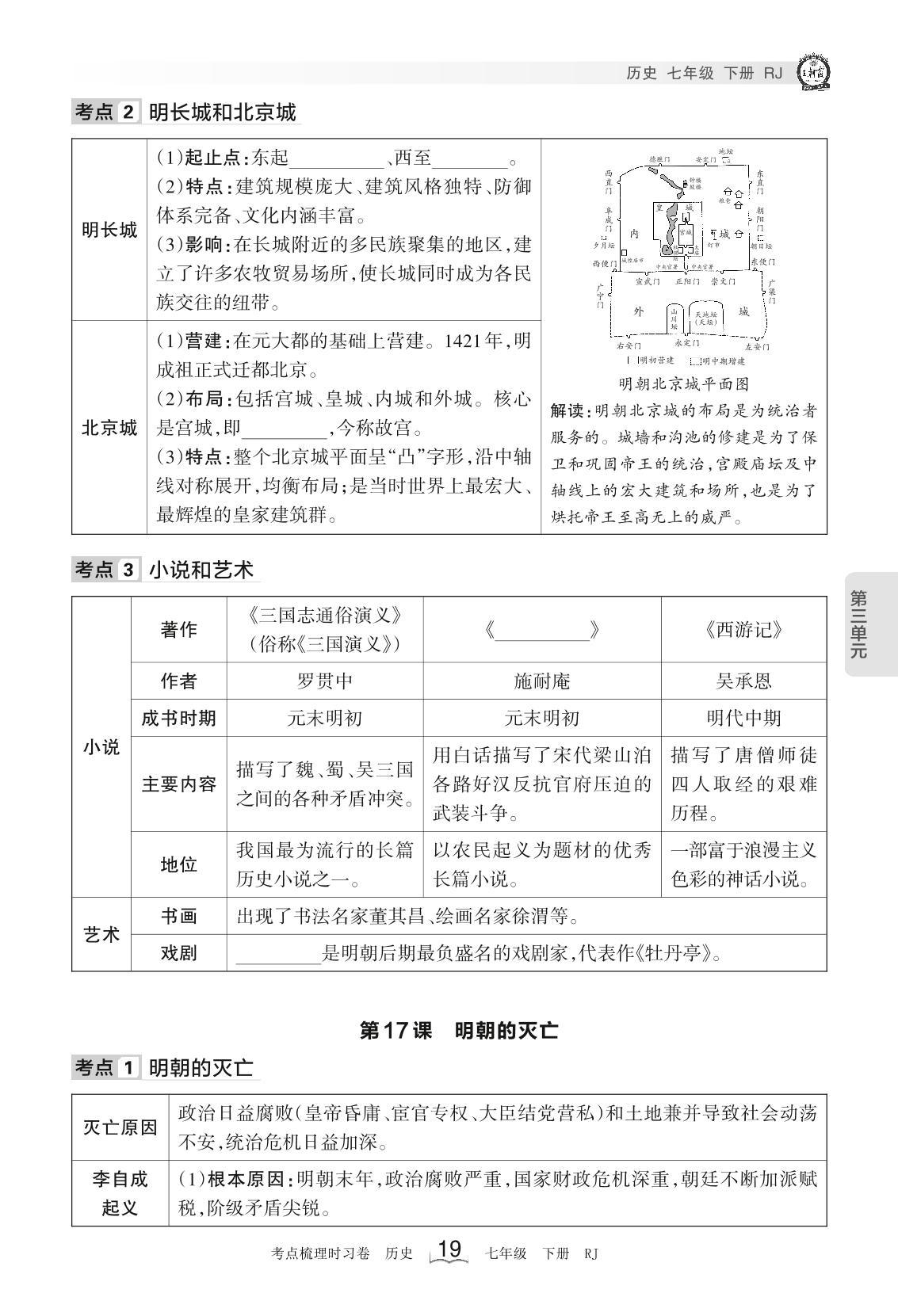 第三单元 明清时期：统一多民族国家的巩固与发展 考点梳理手册-【王朝霞系列】2022-2023学年七年级下册历史考点梳理时习卷（部编版）