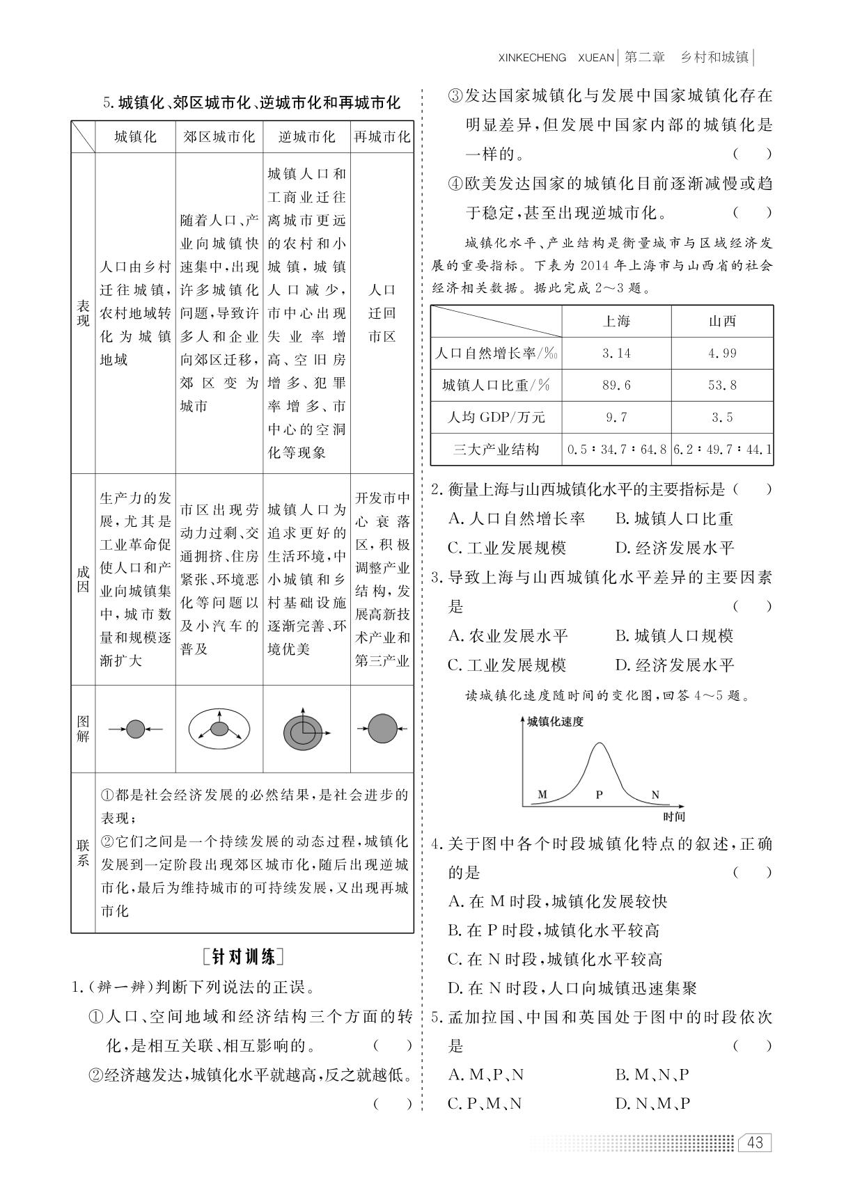 第二章 第三节 不同地区城镇化的过程和特点（学案）-【新课程学案】新教材2022-2023学年高中地理必修第二册（中图版2019）