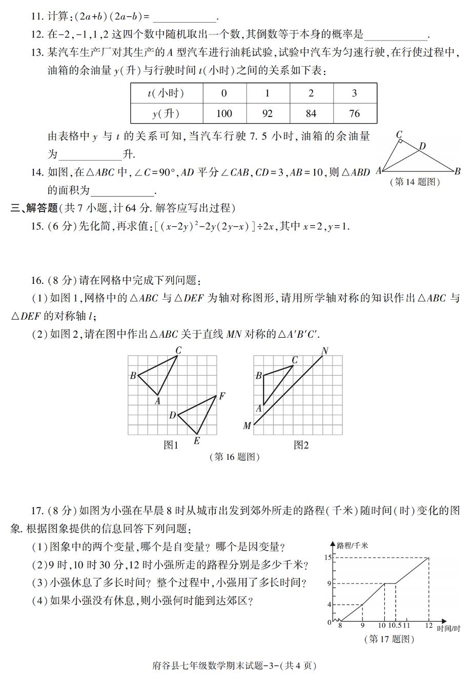 陕西省榆林市府谷县2020-2021学年七年级下学期期末考试数学试题