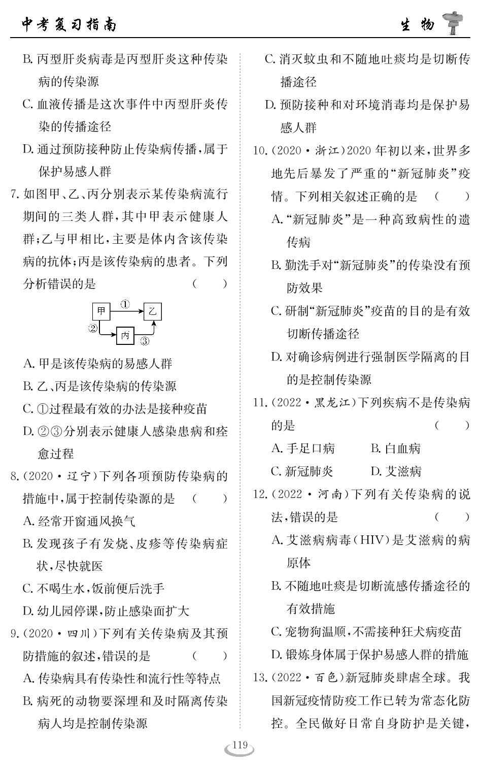 第十章 传染病和免疫 - 2023中考生物复习指南（黄石专用）
