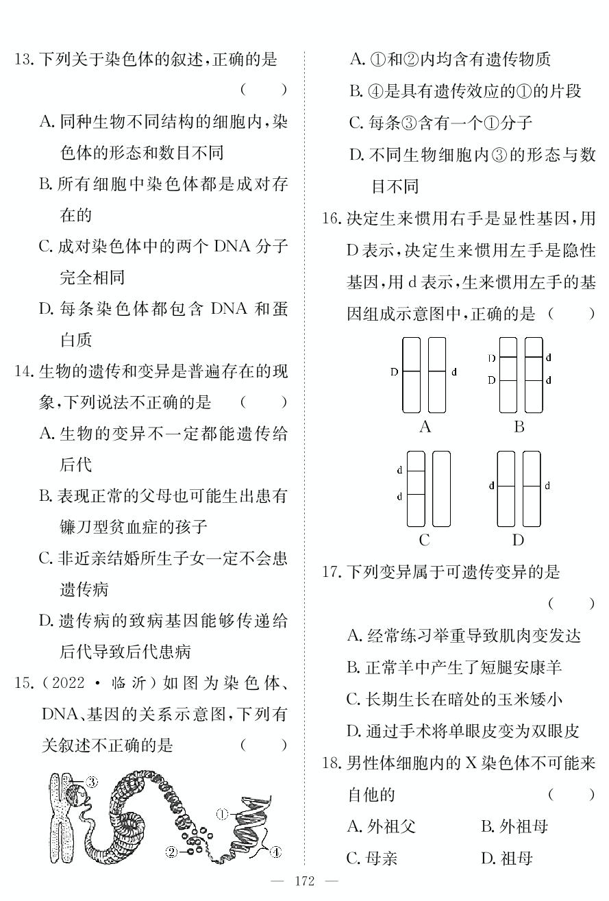 第九章 遗传和变异（训练） - 2023中考生物复习指南（黄石专用）