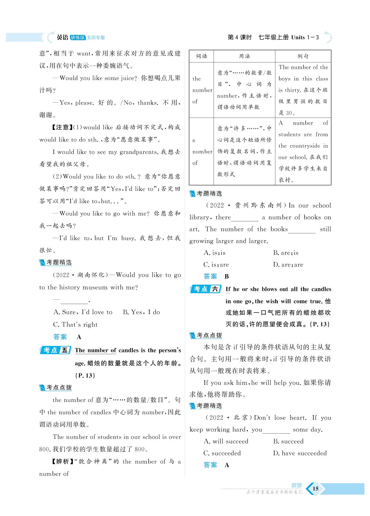 第一部分 教材梳理 七年级上册-【优+学案·赢在中考】2023年中考英语总复习山东专用（五四专版）