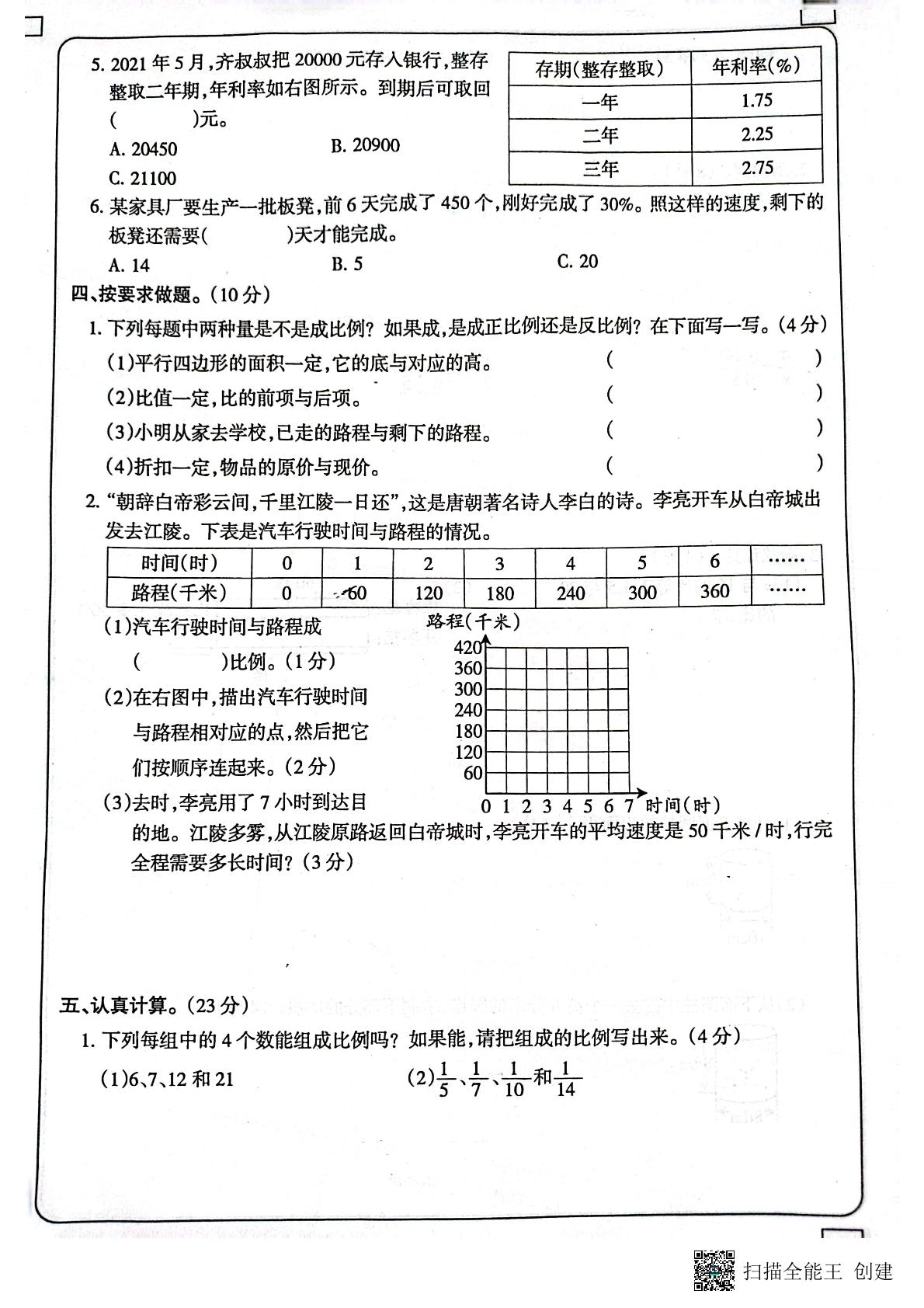 山东省德州市宁津县第一第二实验小学2022-2023学年六年级下学期期中数学试题