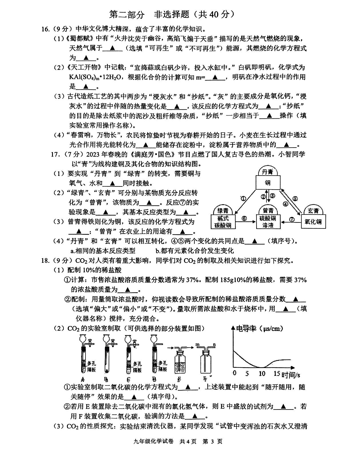 2023年江苏省泰州市兴化市二模物理•化学试题