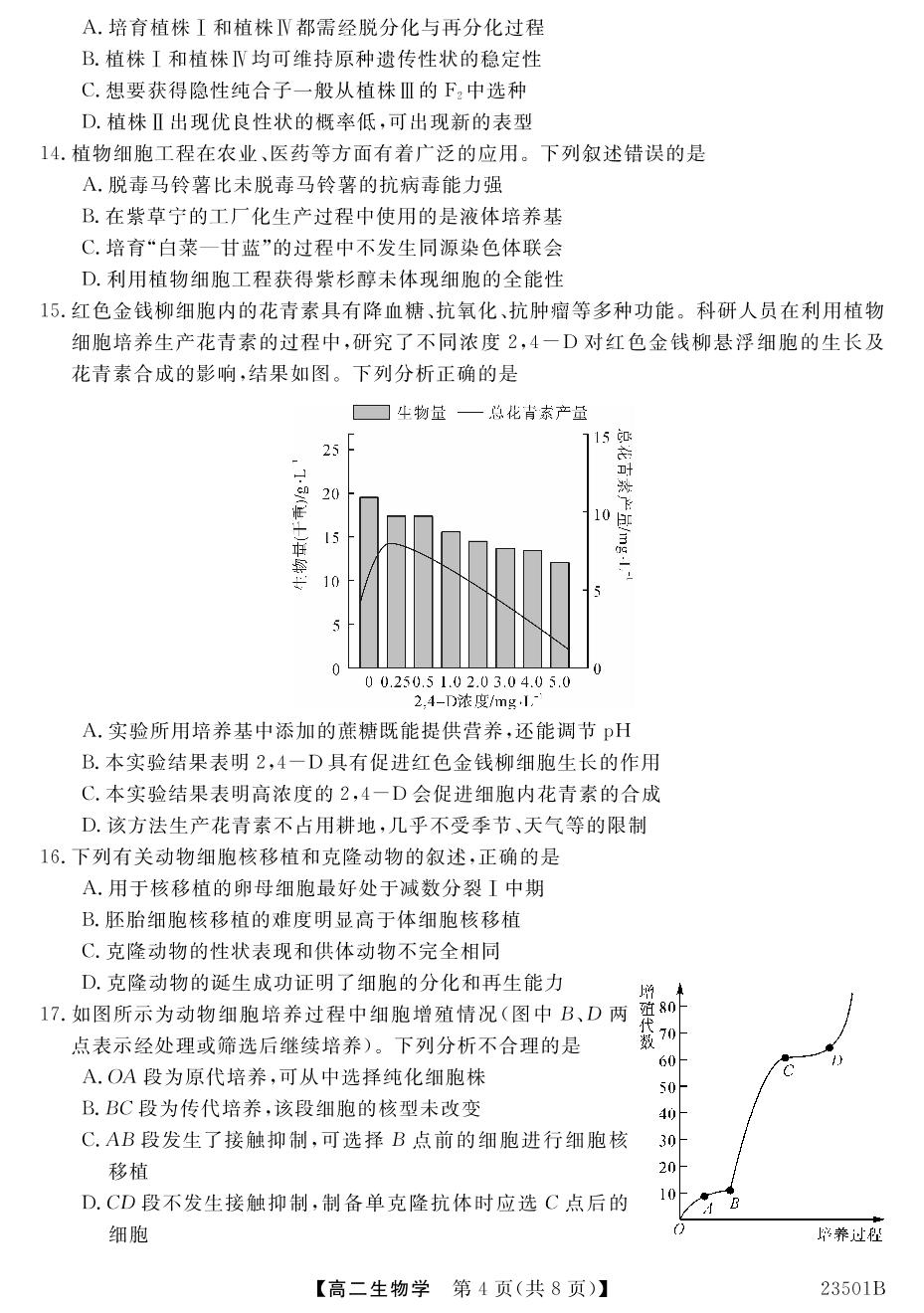 【金科大联考】高二年级2022～2023学年下学期期中考试生物(山西卷)