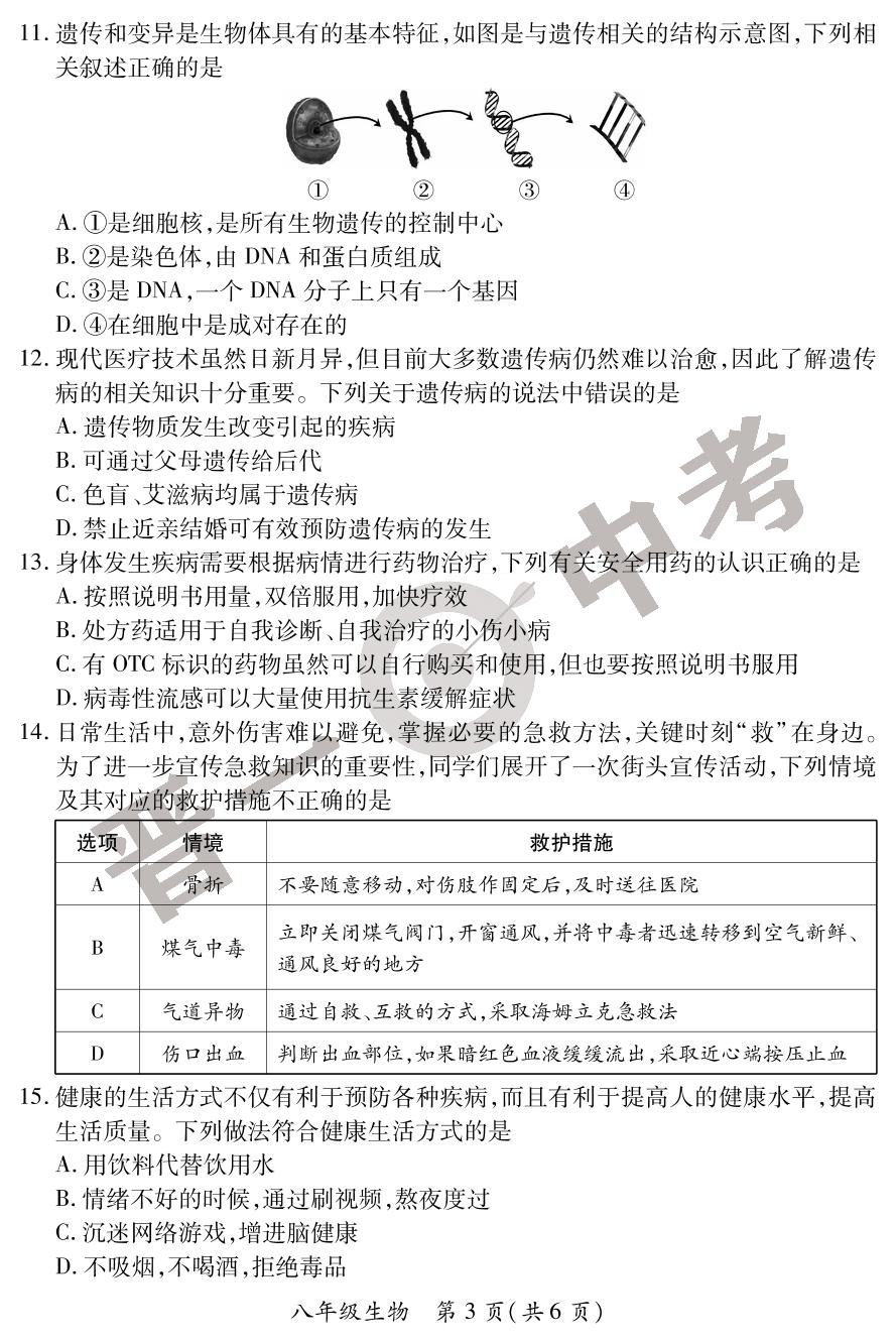 【晋一原创测评】山西省2022-2023学年下学期八年级期末质量监测生物试卷(苏教版)