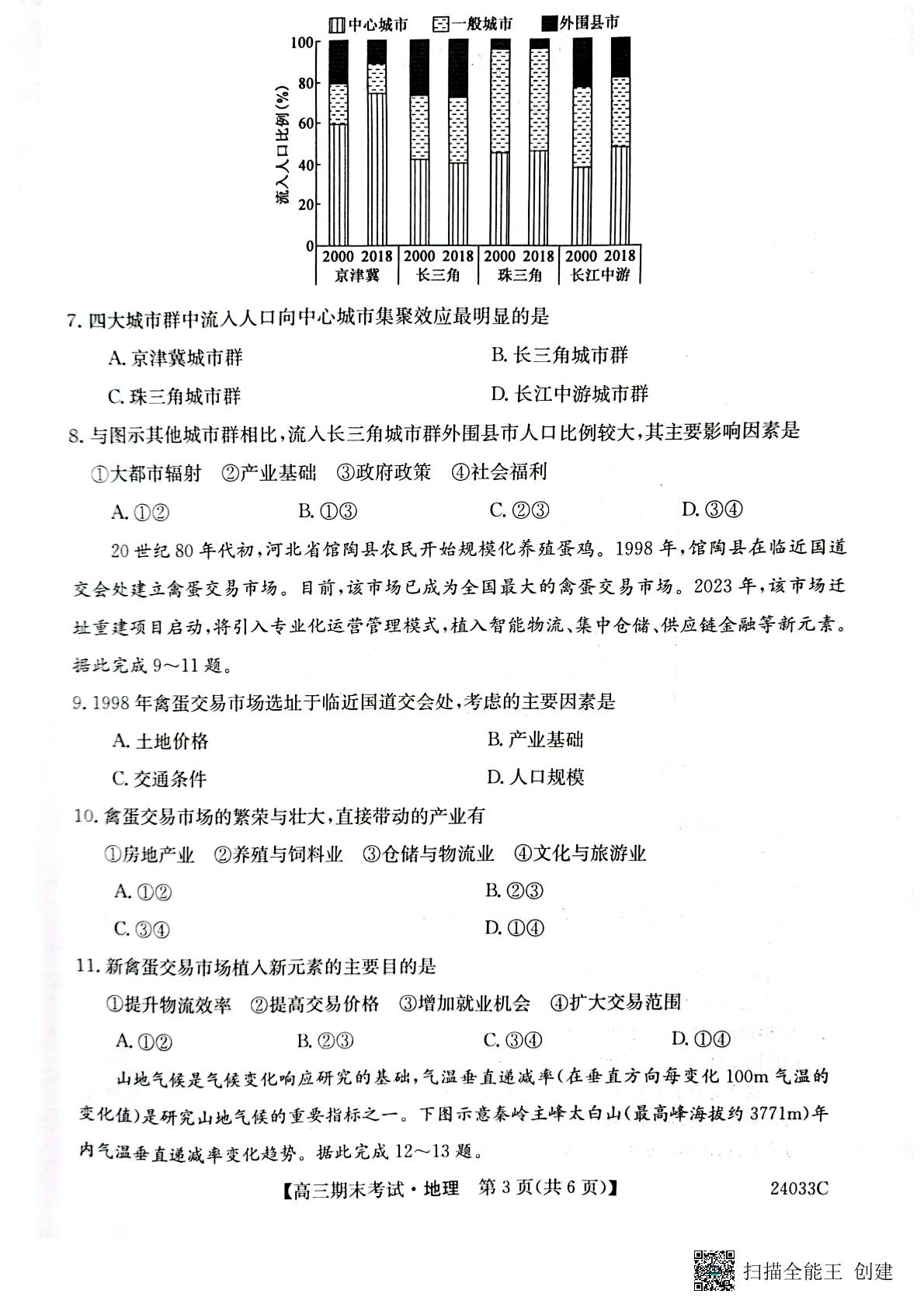 黑龙江省齐齐哈尔市2023-2024学年高三上学期期末地理试题