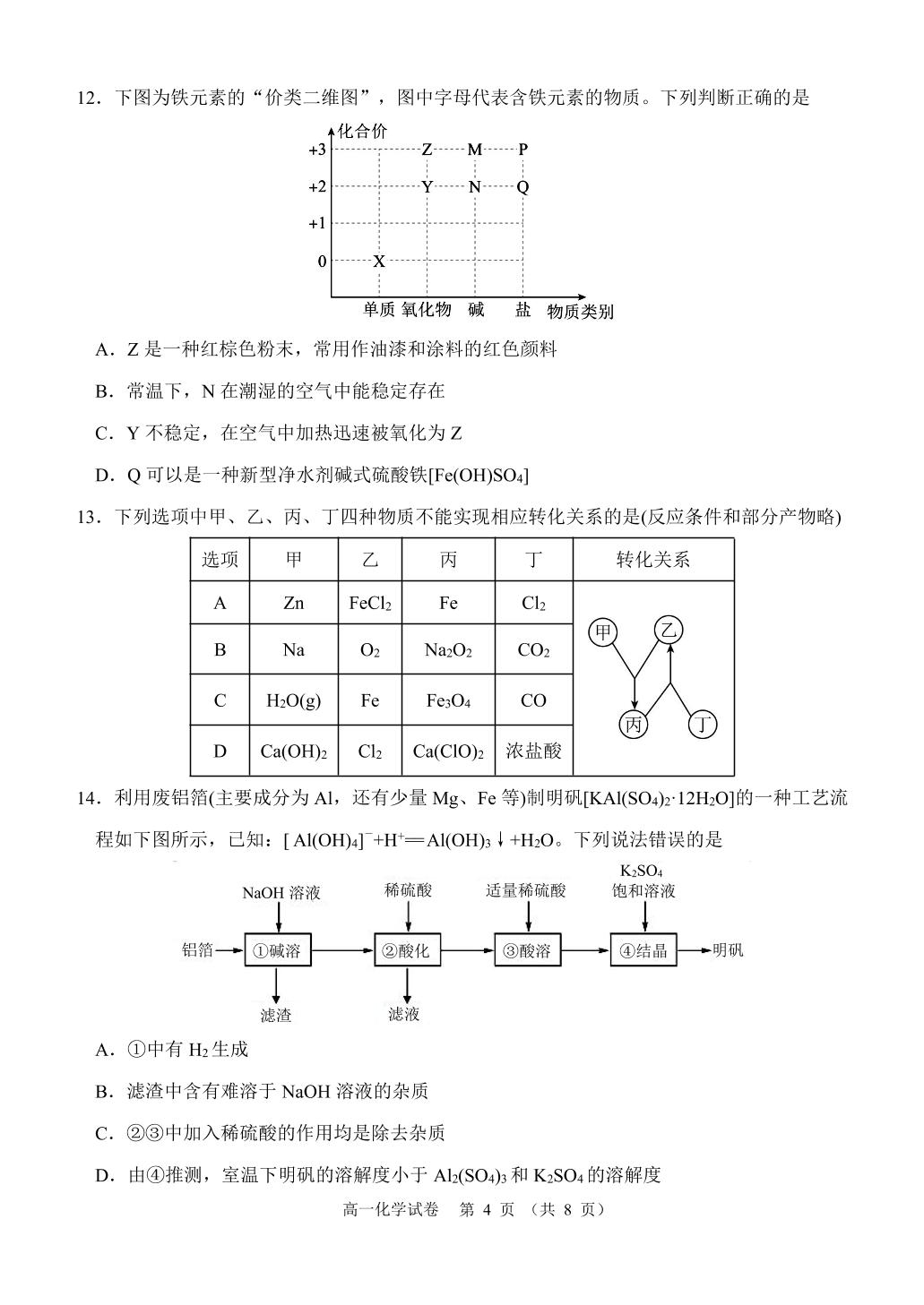 辽宁省锦州市2023-2024学年高一上学期期末考试化学试题