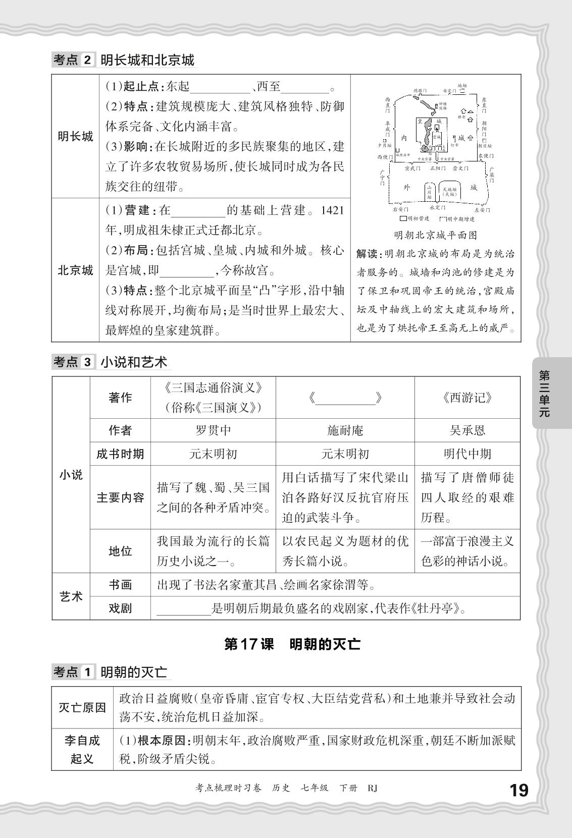 第三单元 明清时期：统一多民族国家的巩固与发展 考点梳理-【王朝霞·考点梳理时习卷】2023-2024学年七年级下册历史