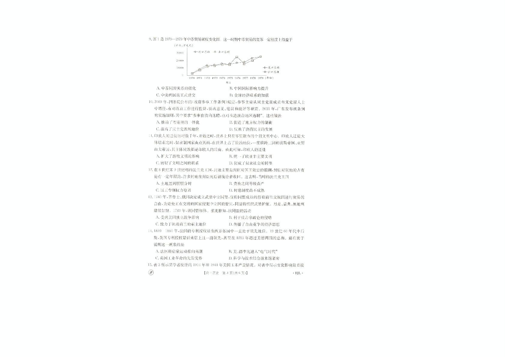 2024届辽宁省抚顺市六校协作体高三下学期第三次模拟考试历史试卷