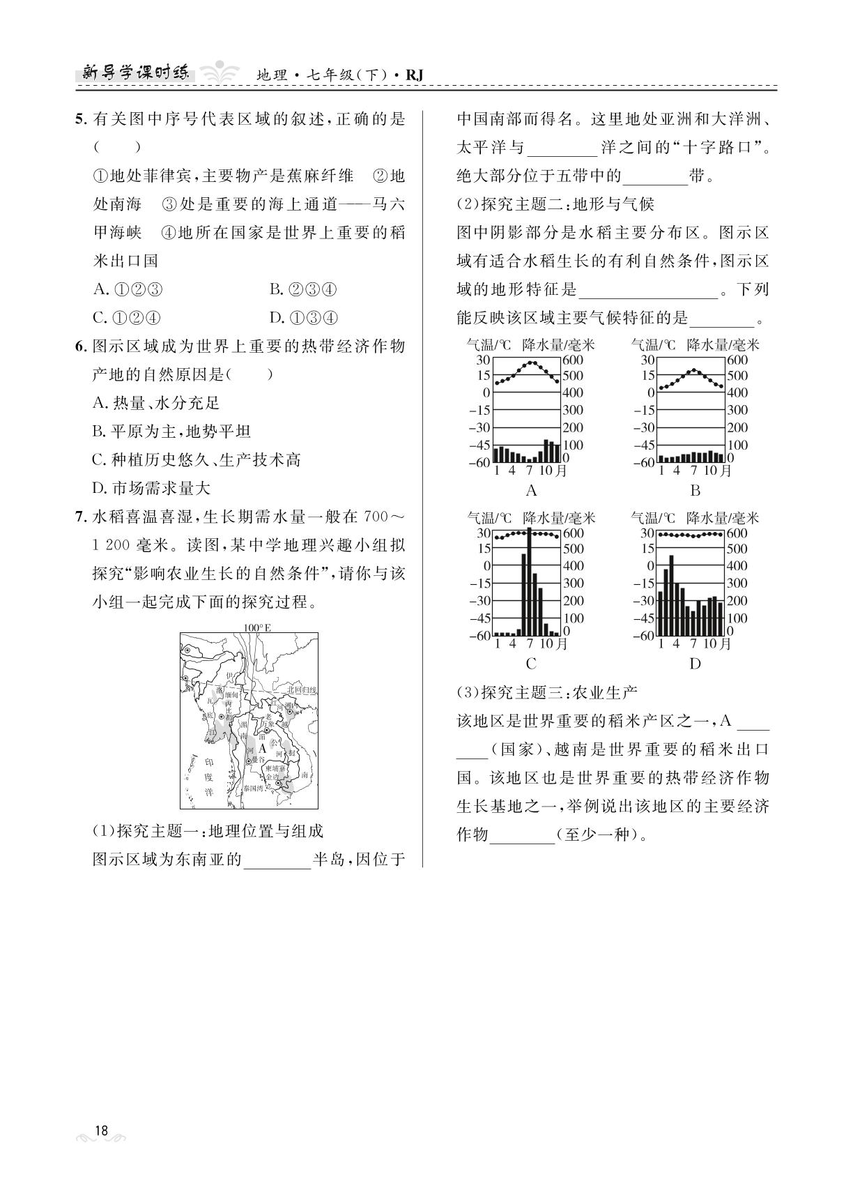 7.2 东南亚-【夺冠百分百】2023-2024学年七年级下册地理新导学课时练（人教版）河北专版