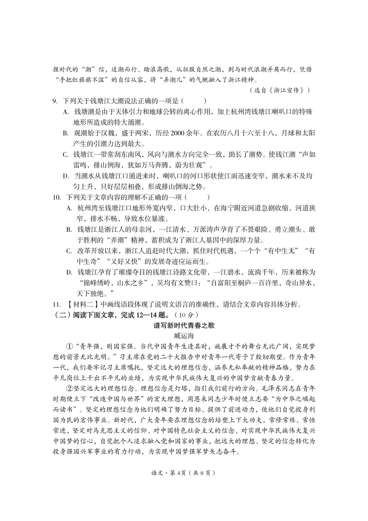 2024年四川省巴中市中考模拟试语文试题