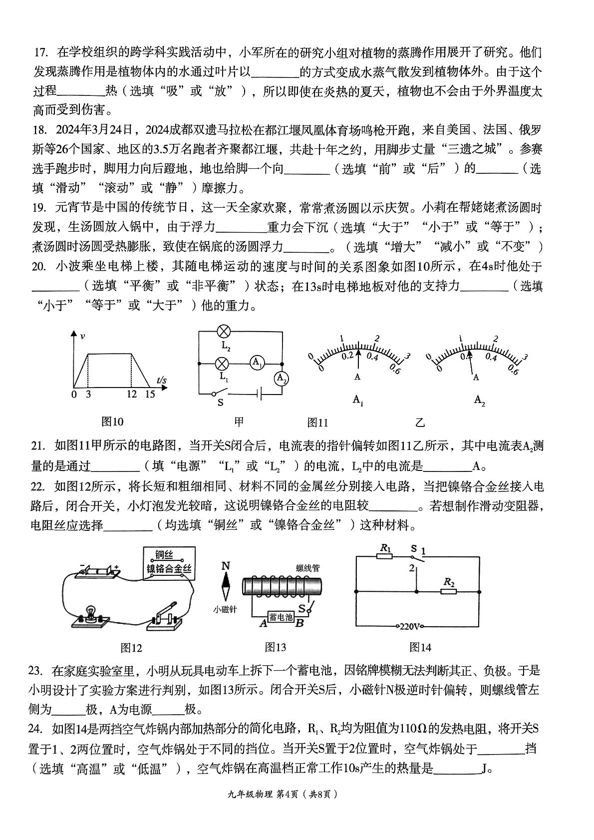 2024年四川省成都市高新区九年级中考物理二诊试卷