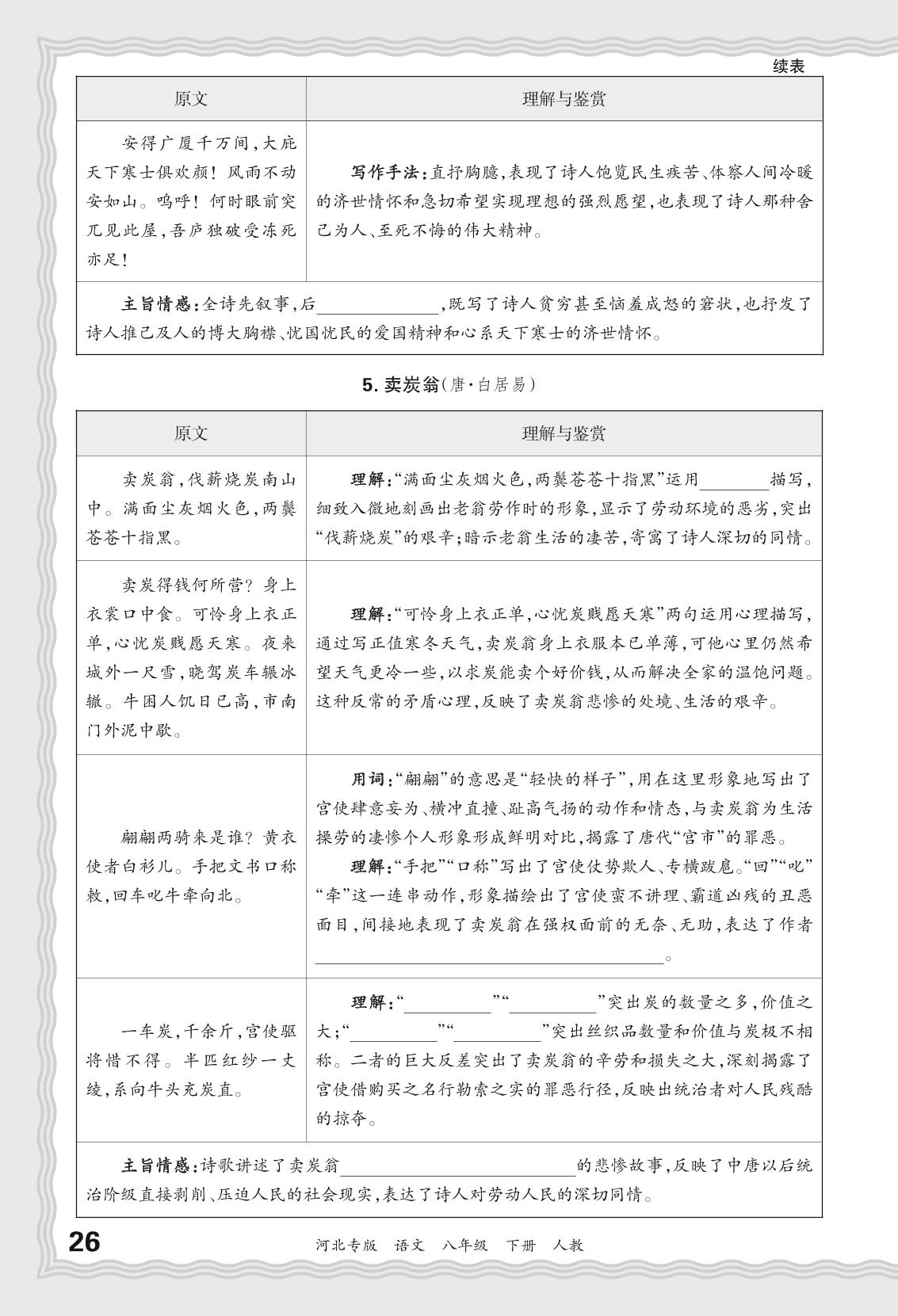 基础知识梳理练4 古诗词-【王朝霞系列丛书】2023-2024学年八年级下册语文期末试卷精选（河北专版）