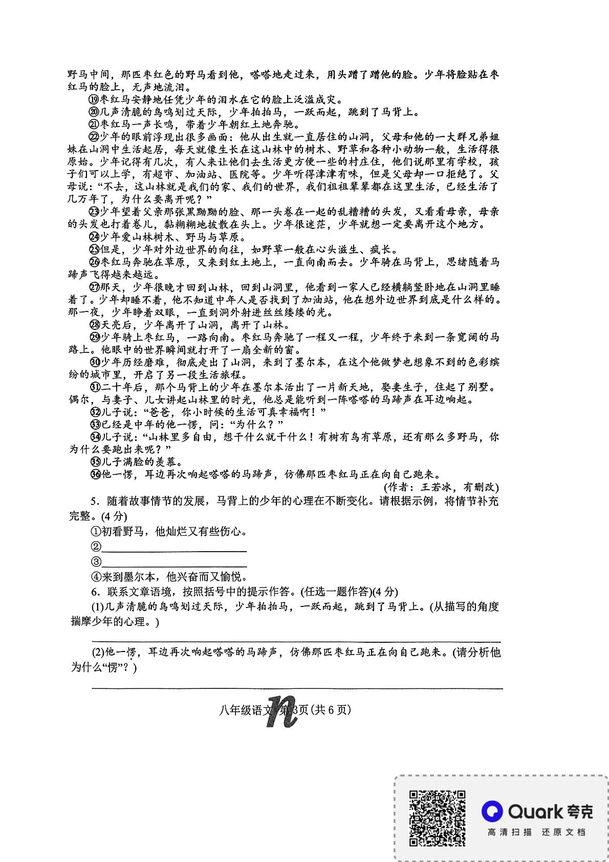 河南省南阳市南召县2023-2024学年八年级下学期期末语文试题