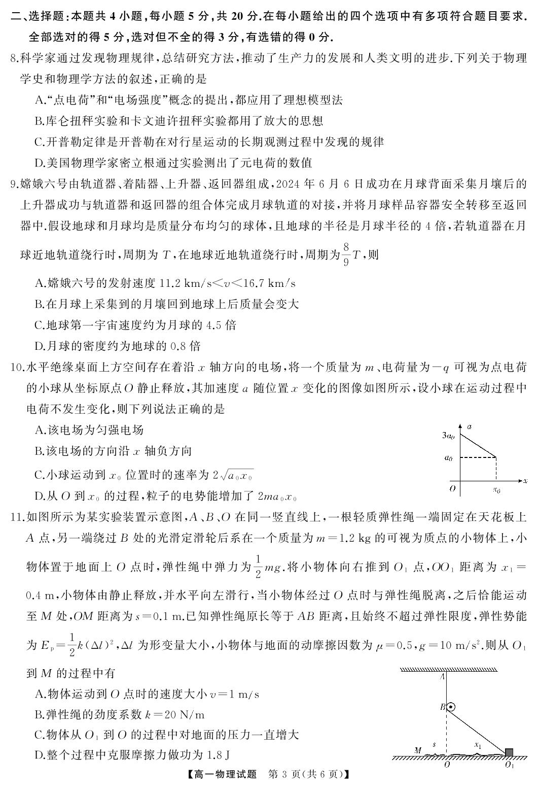 湖南省天壹名校联盟2023-2024学年高一下学期期末大联考物理试题