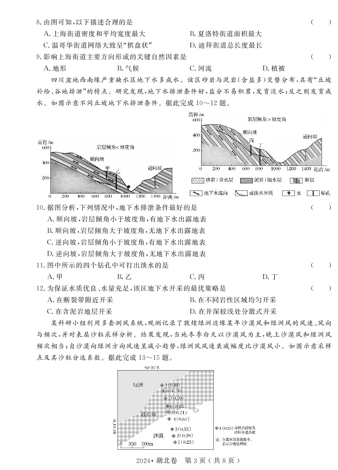 4.2024年普通高中学业水平选择性考试(湖北卷)（含答题卡）-【高考密码】2022-2024三年高考地理真题汇编试卷
