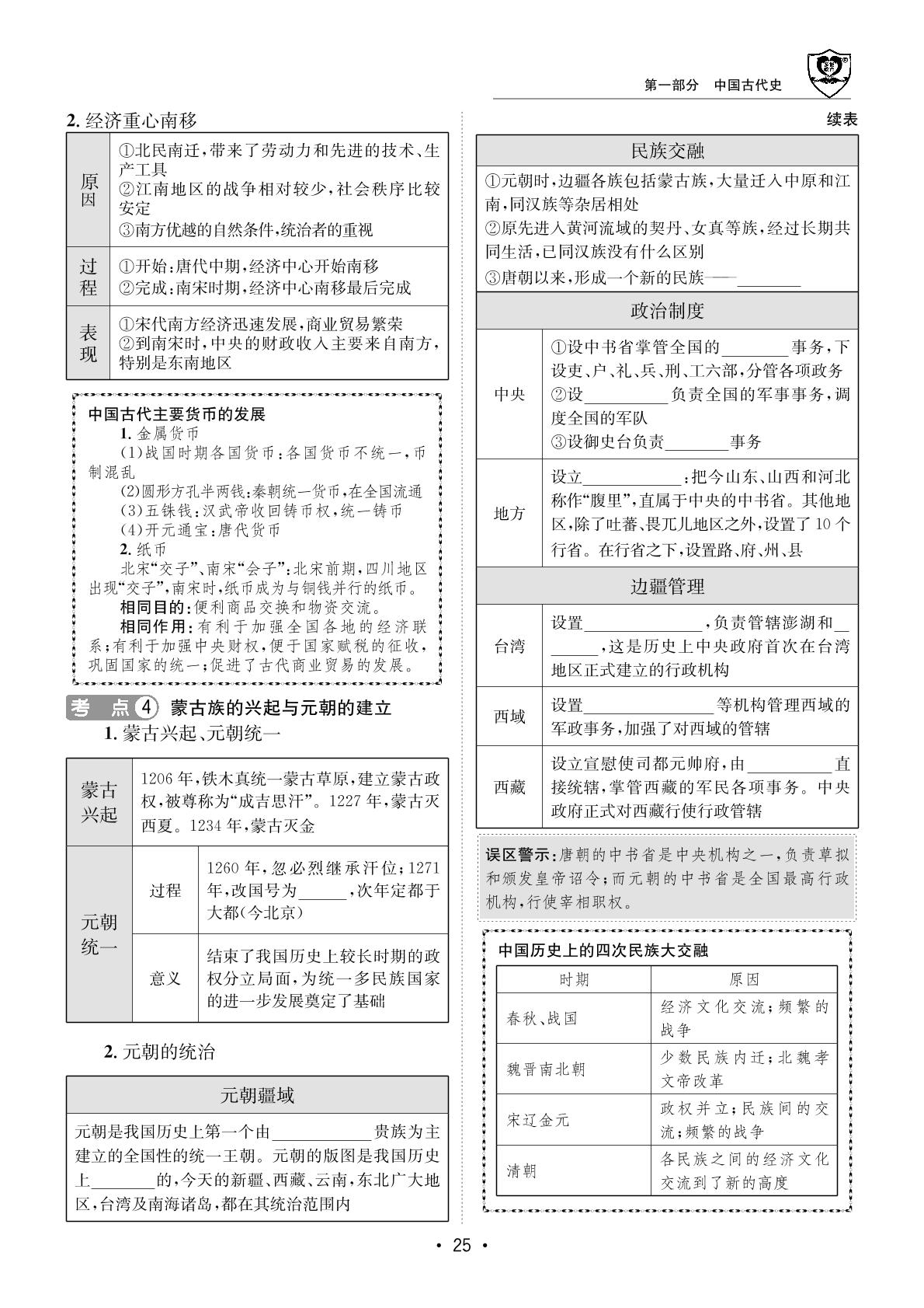 第1部分第6单元辽宋夏金元时期：民族关系发展和社会变化-【指南针·中考1对1】2024年中考历史初中学业水平考试指导