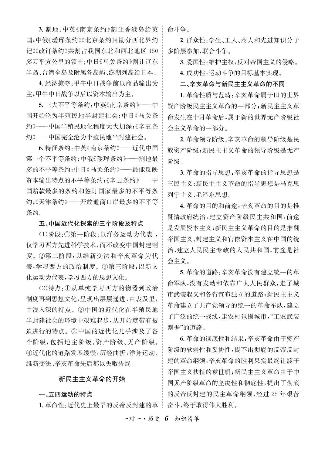 中国近代史（知识清单）-【指南针·中考1对1】2024年中考历史初中学业水平考试指导