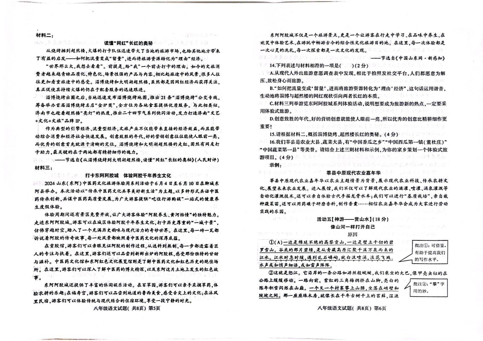 山东省聊城市莘县2023-2024学年八年级下学期期末语文试题
