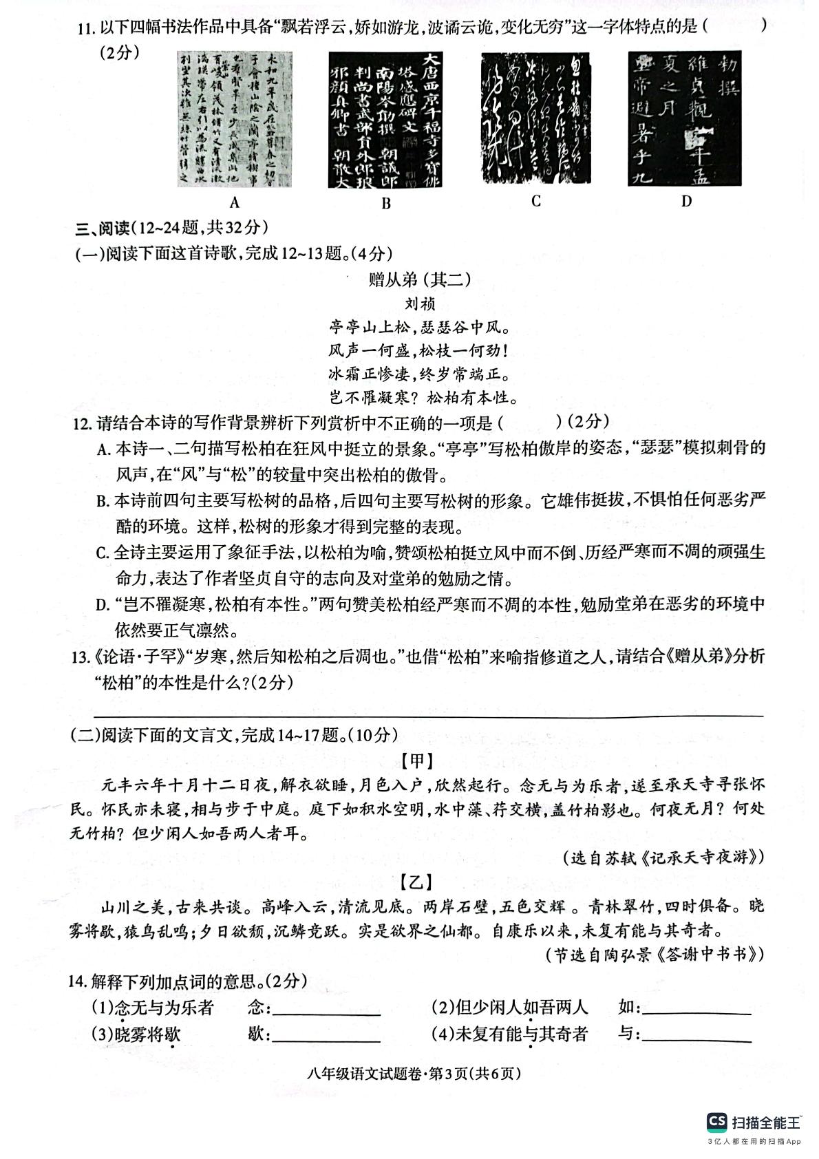 云南省昭通市昭阳区2024-2025学年八年级上学期11月期中语文试题