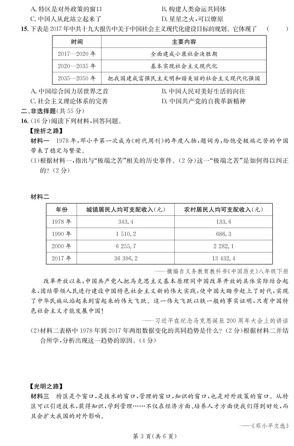 第3单元 中国特色社会主义道路 综合评价-【鸿鹄志·名师测控】2024-2025学年八年级下册历史
