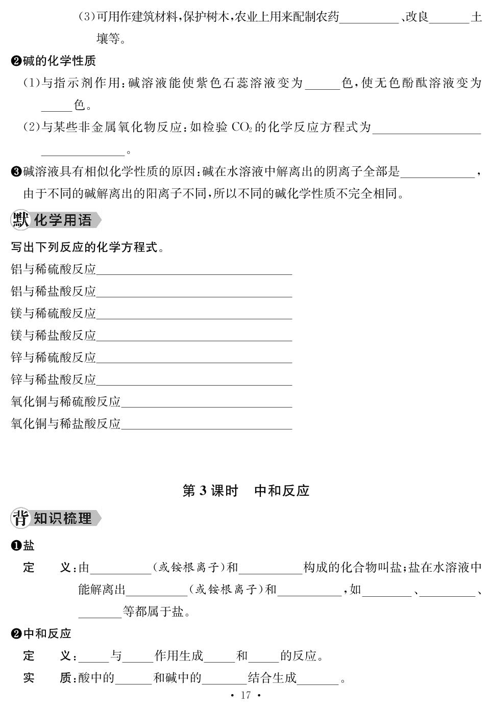 第10单元 常见的酸、碱、盐(默背手册)-【鸿鹄志·名师测控】2024-2025学年新教材九年级下册化学（人教版2024 江西专版）