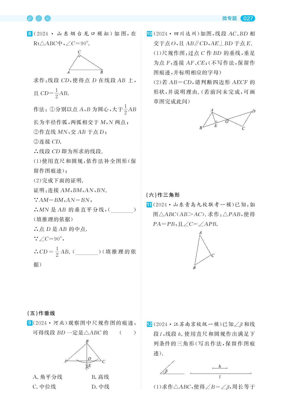 微专题10 作图(一)-【全频累积】2024年中考数学考点全频累积高效训练典册（山东专用）