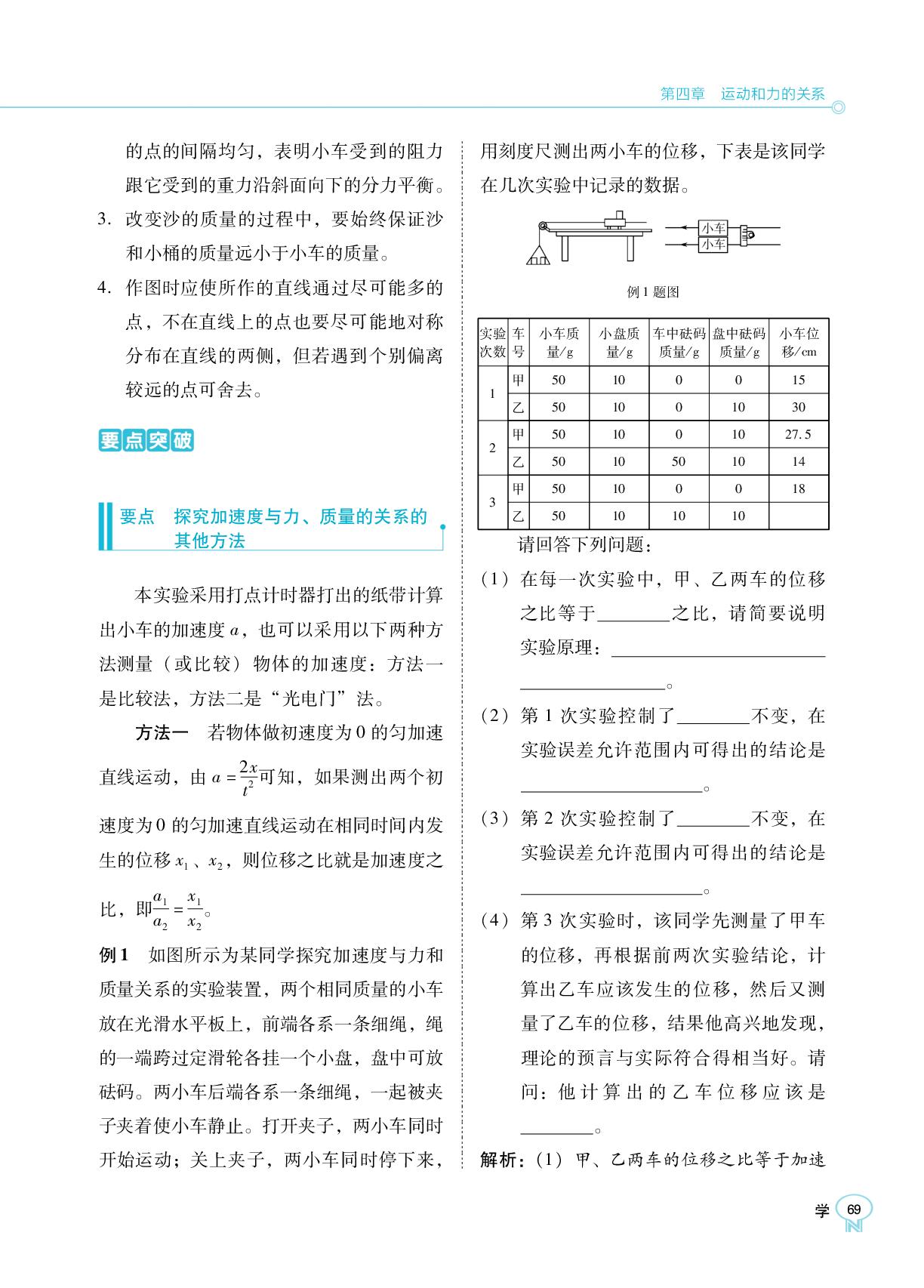 第四章 2.实验：探究加速度与力、质量的关系-【新课程能力培养】2024-2025学年高中物理必修第一册学习手册（人教版2019）